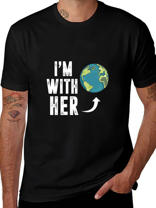 Im With Her Earth Graphic T-Shirt - Black Cotton Tee