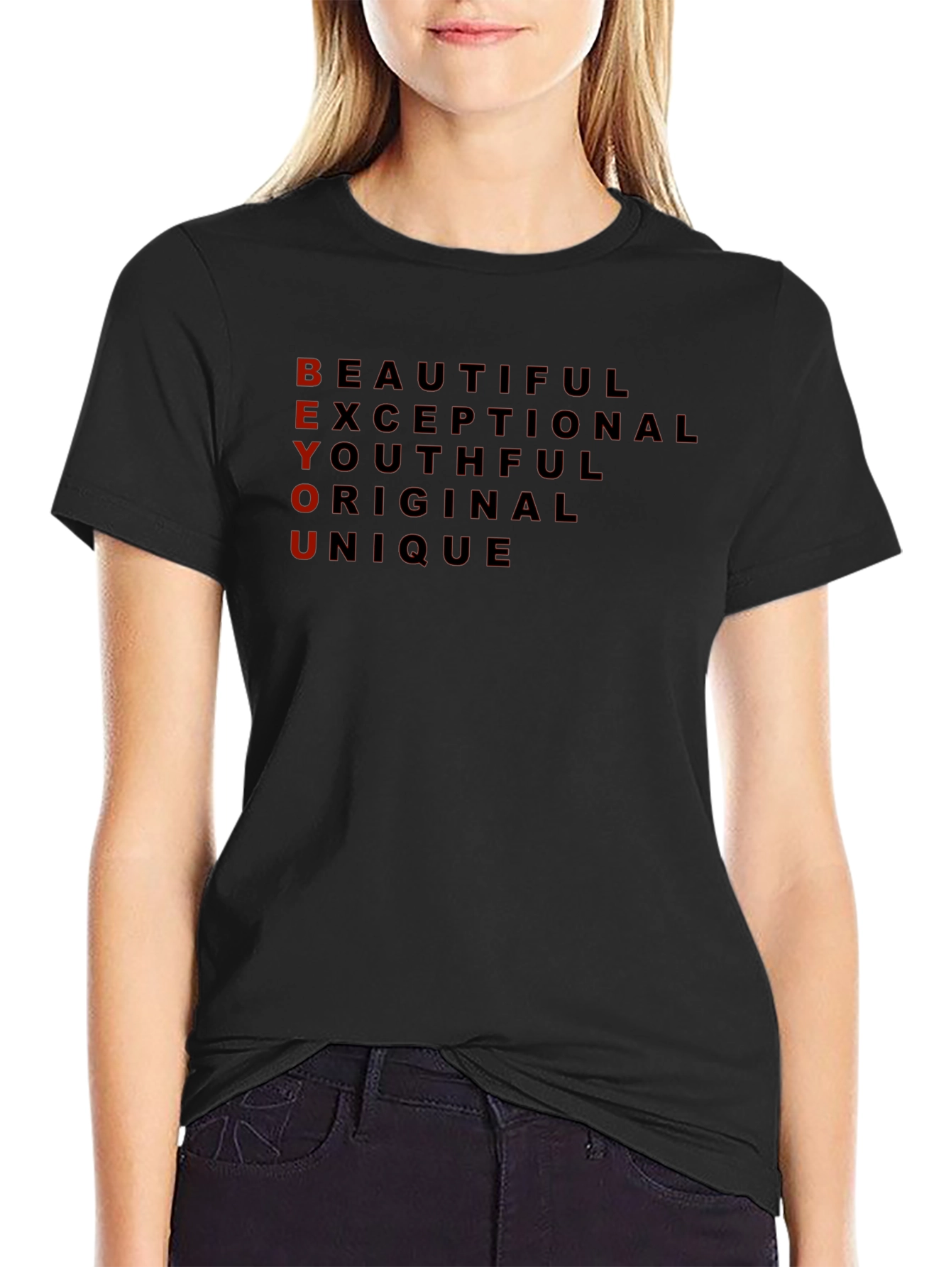 BEYOU Graphic Print Black T-Shirt