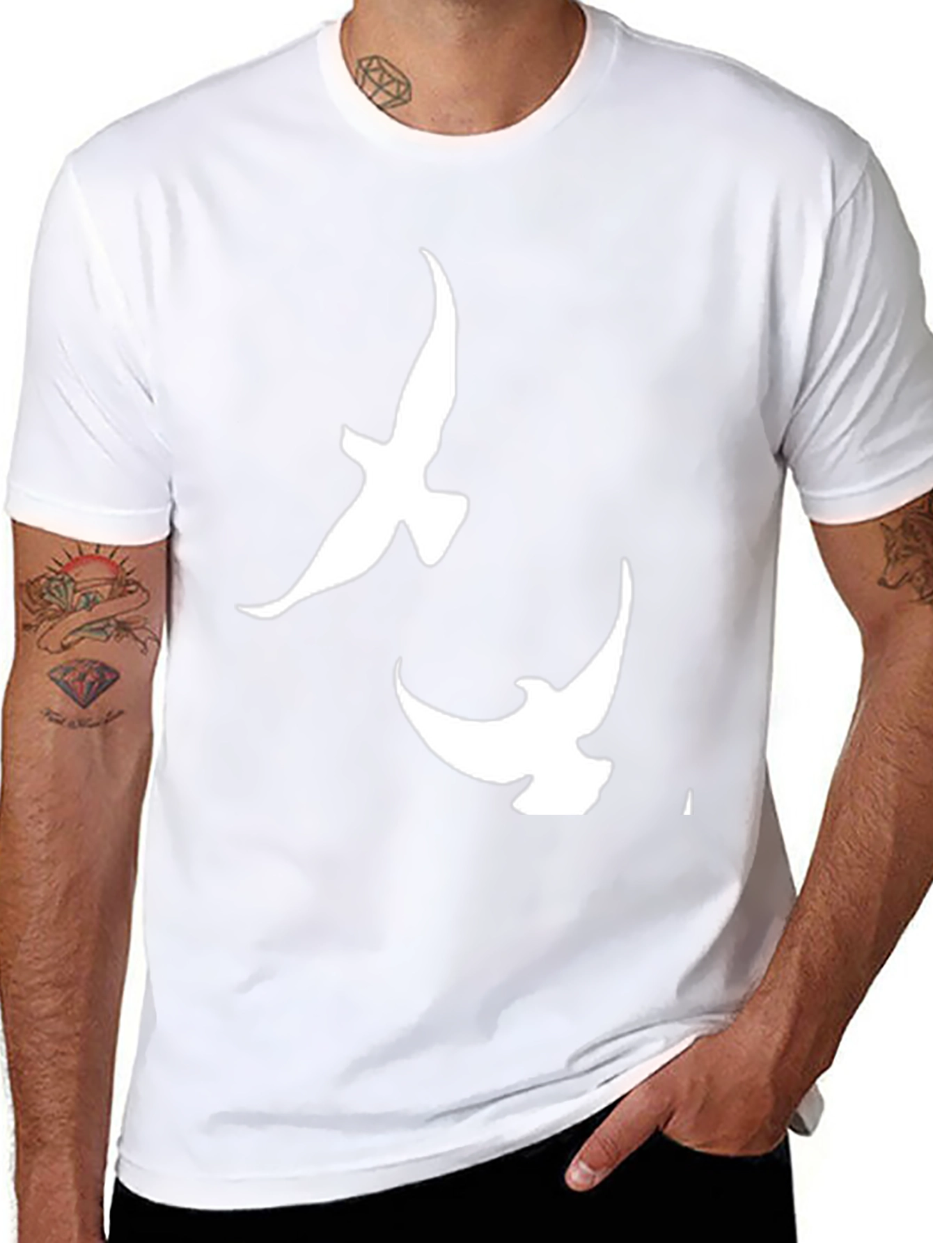 Mens Black T-shirt with White Dove Design