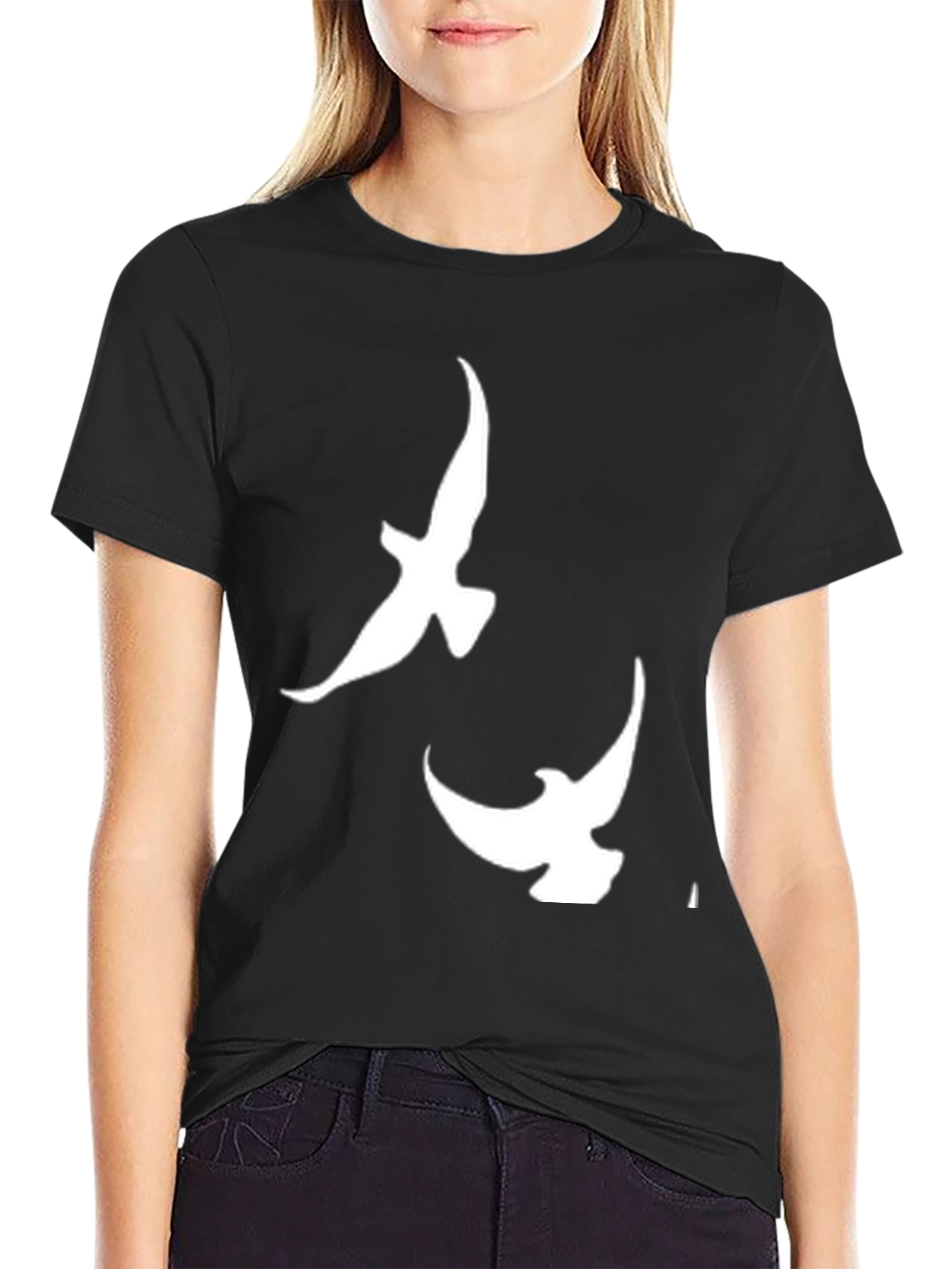 Mens Black T-shirt with White Dove Design