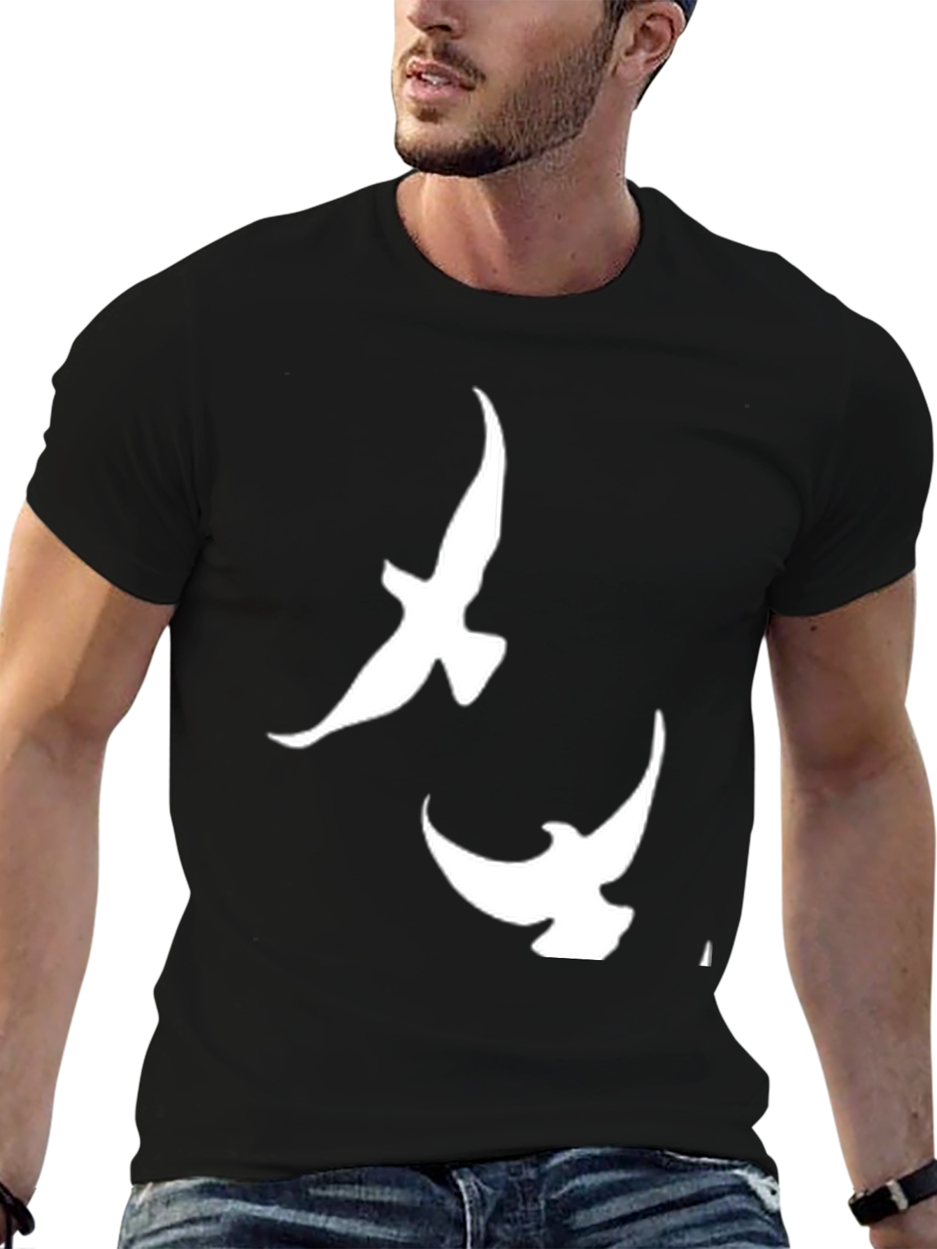 Mens Black T-shirt with White Dove Design