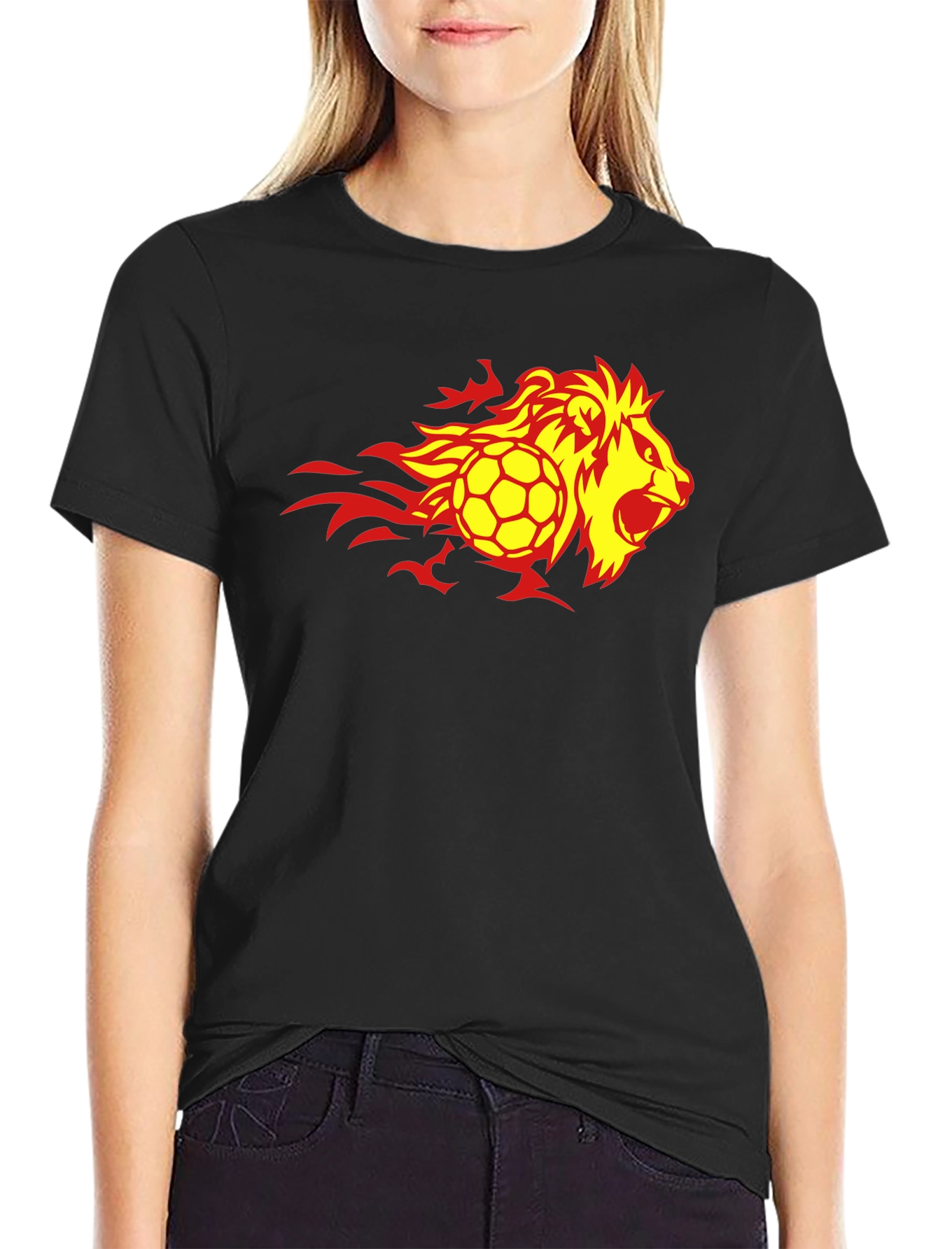 Flaming Lion Soccer Ball Black T-Shirt