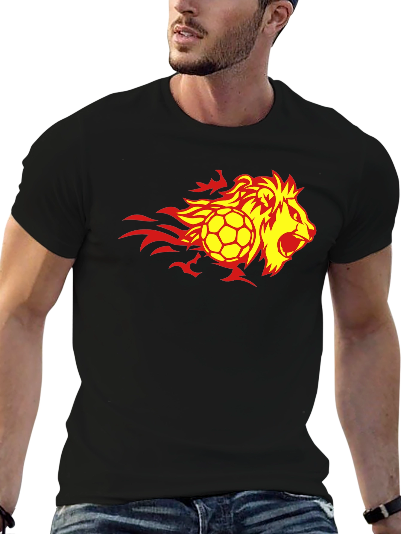 Flaming Lion Soccer Ball Black T-Shirt