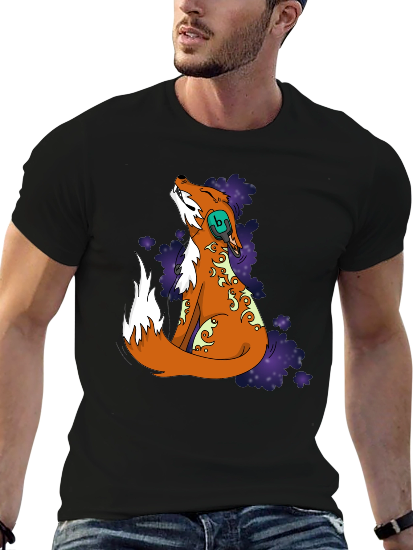Fox DJ Graphic T-Shirt - Black Cotton Blend