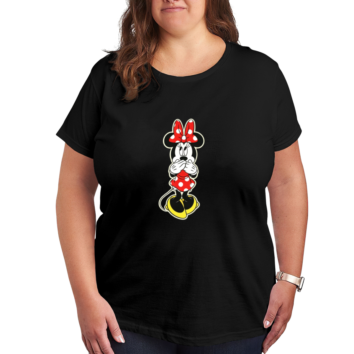 Plus Size Women Cute Minnie Mouse Cover?Mouth Graphic Casual Tee