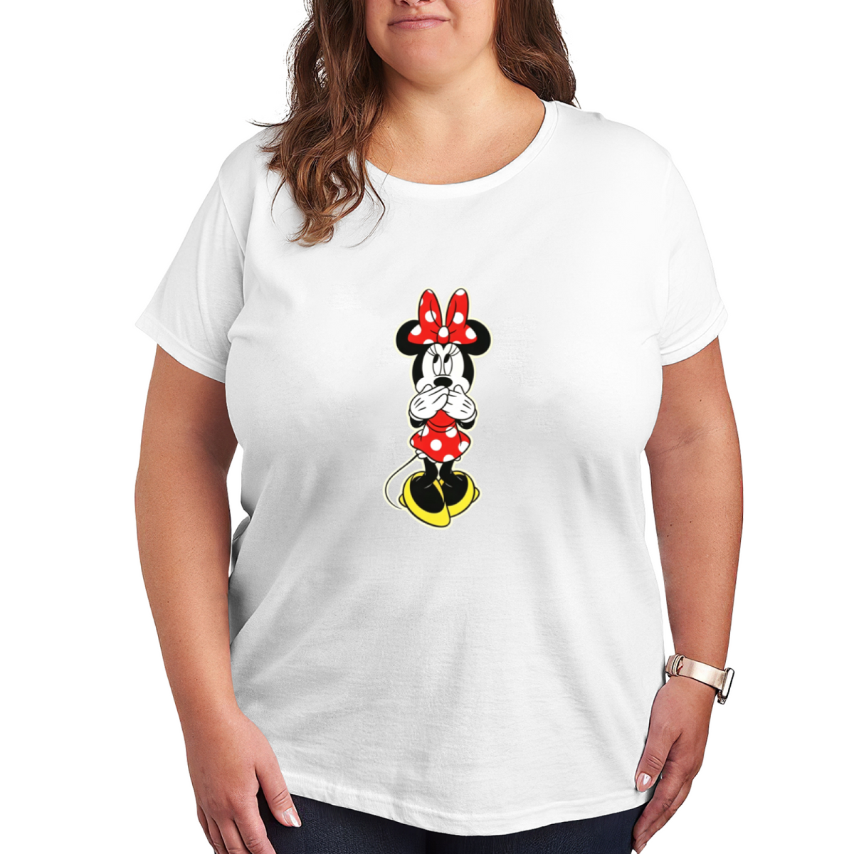 Plus Size Women Cute Minnie Mouse Cover?Mouth Graphic Casual Tee