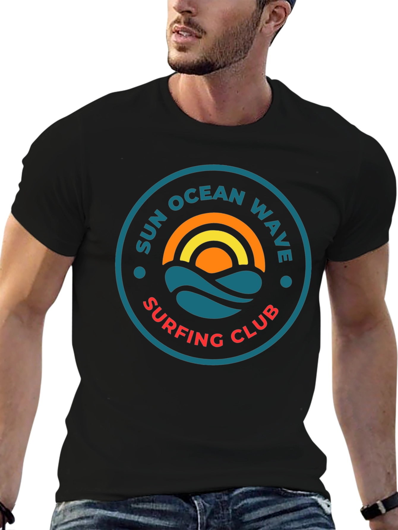 Sun Ocean Wave Surfing Club Graphic T-Shirt