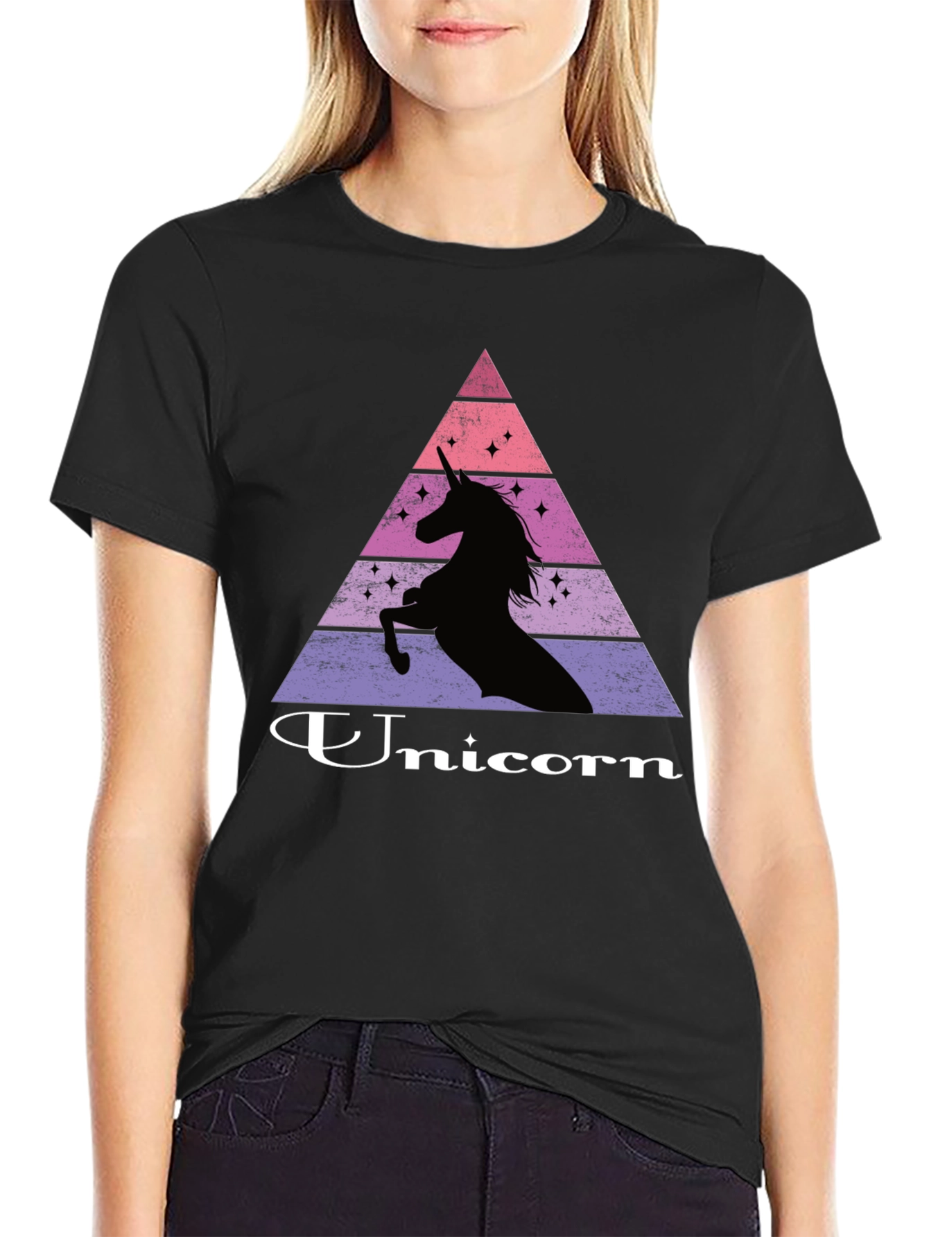 Unicorn Silhouette Graphic Print Black T-Shirt