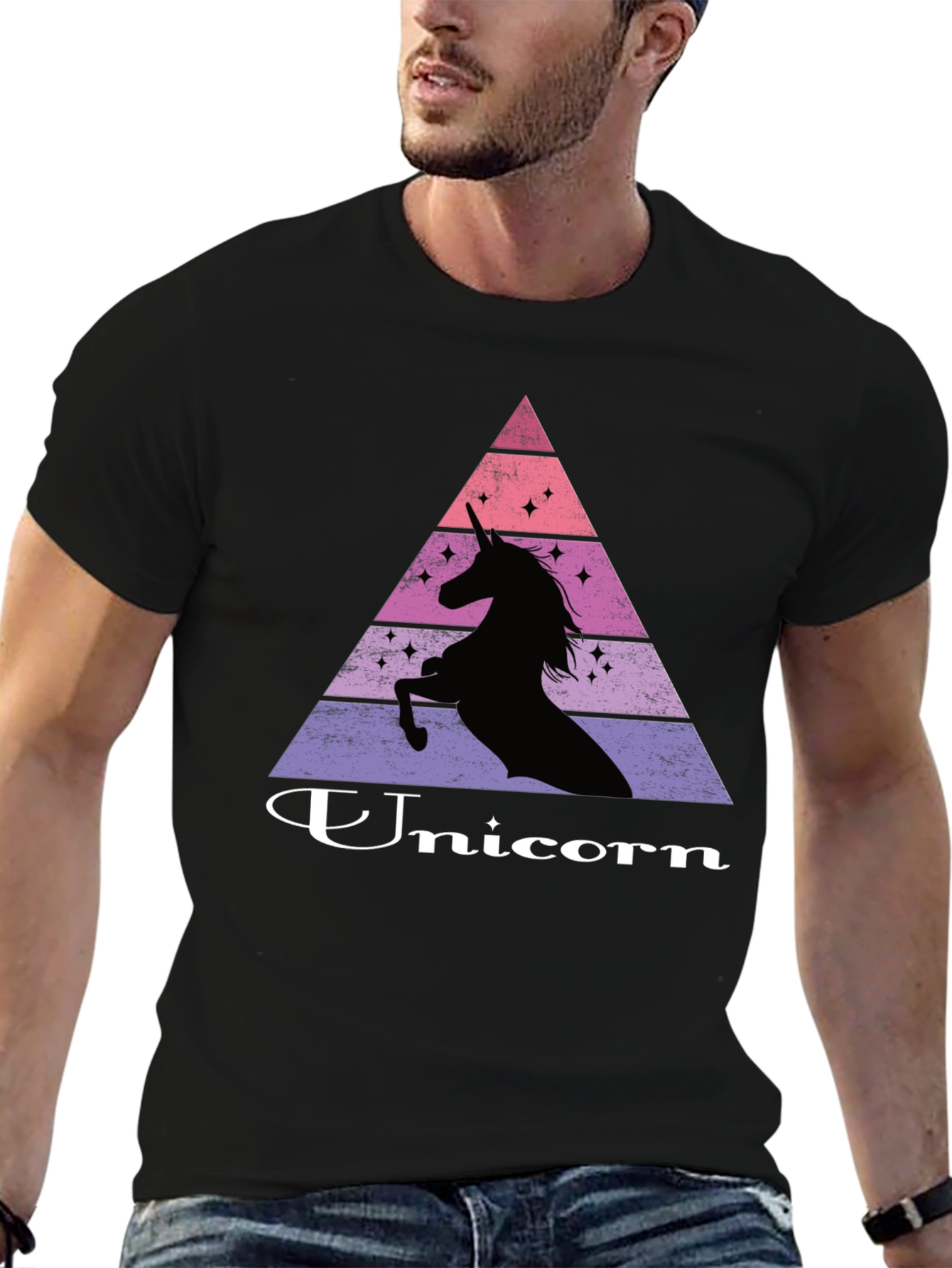 Unicorn Silhouette Graphic Print Black T-Shirt