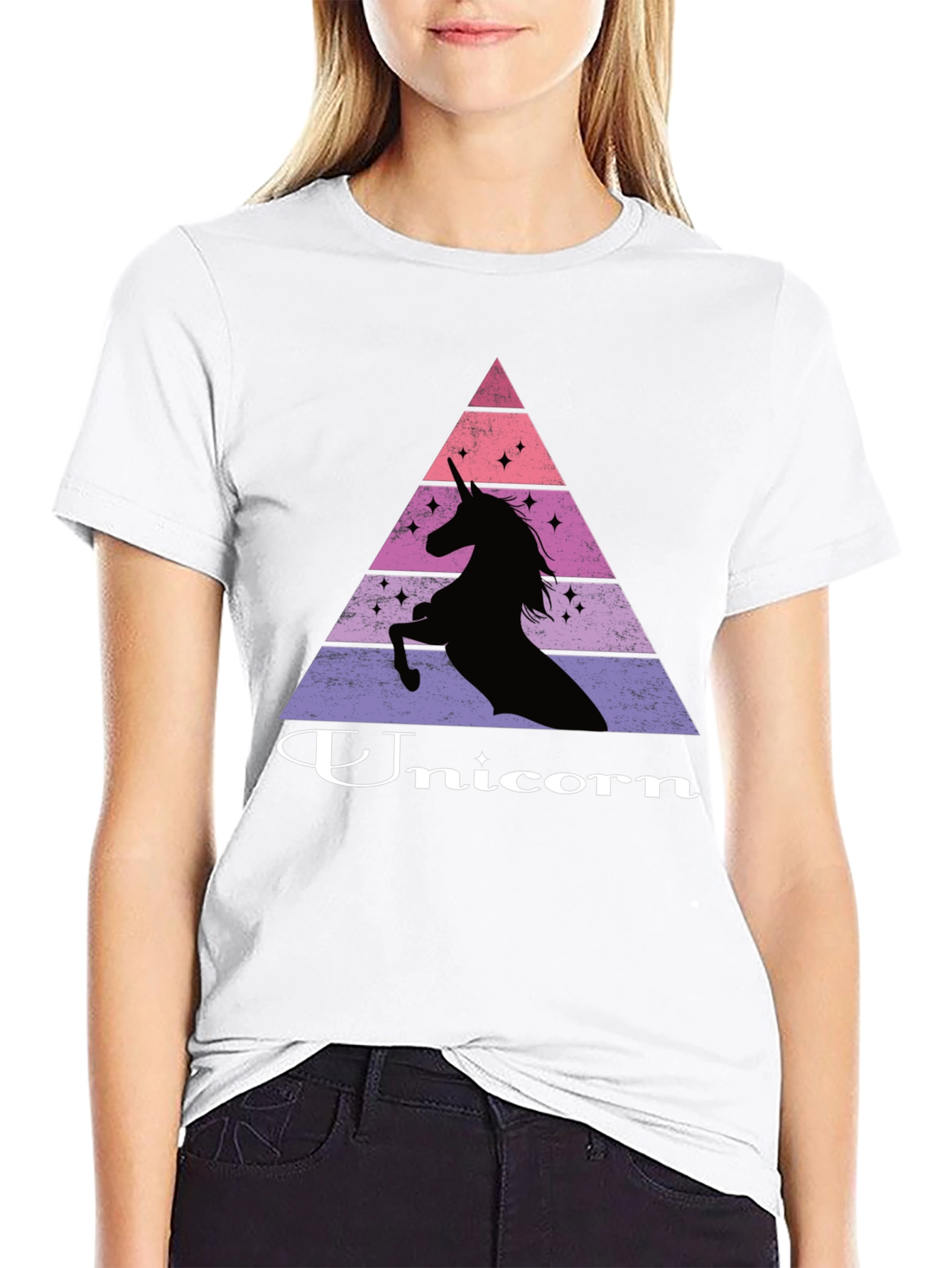 Unicorn Silhouette Graphic Print Black T-Shirt