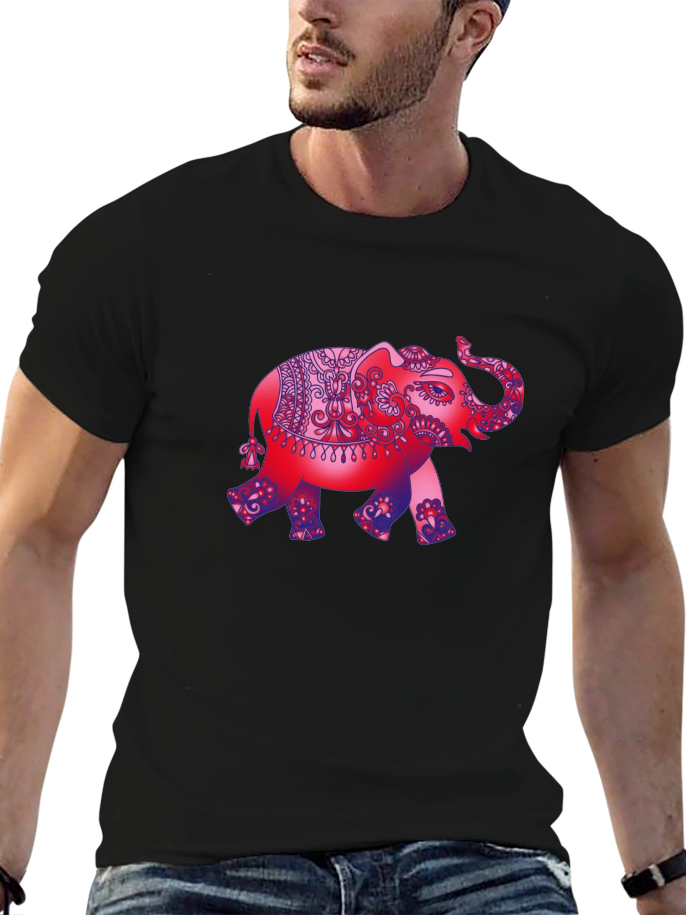 Elephant Graphic Print Black T-Shirt