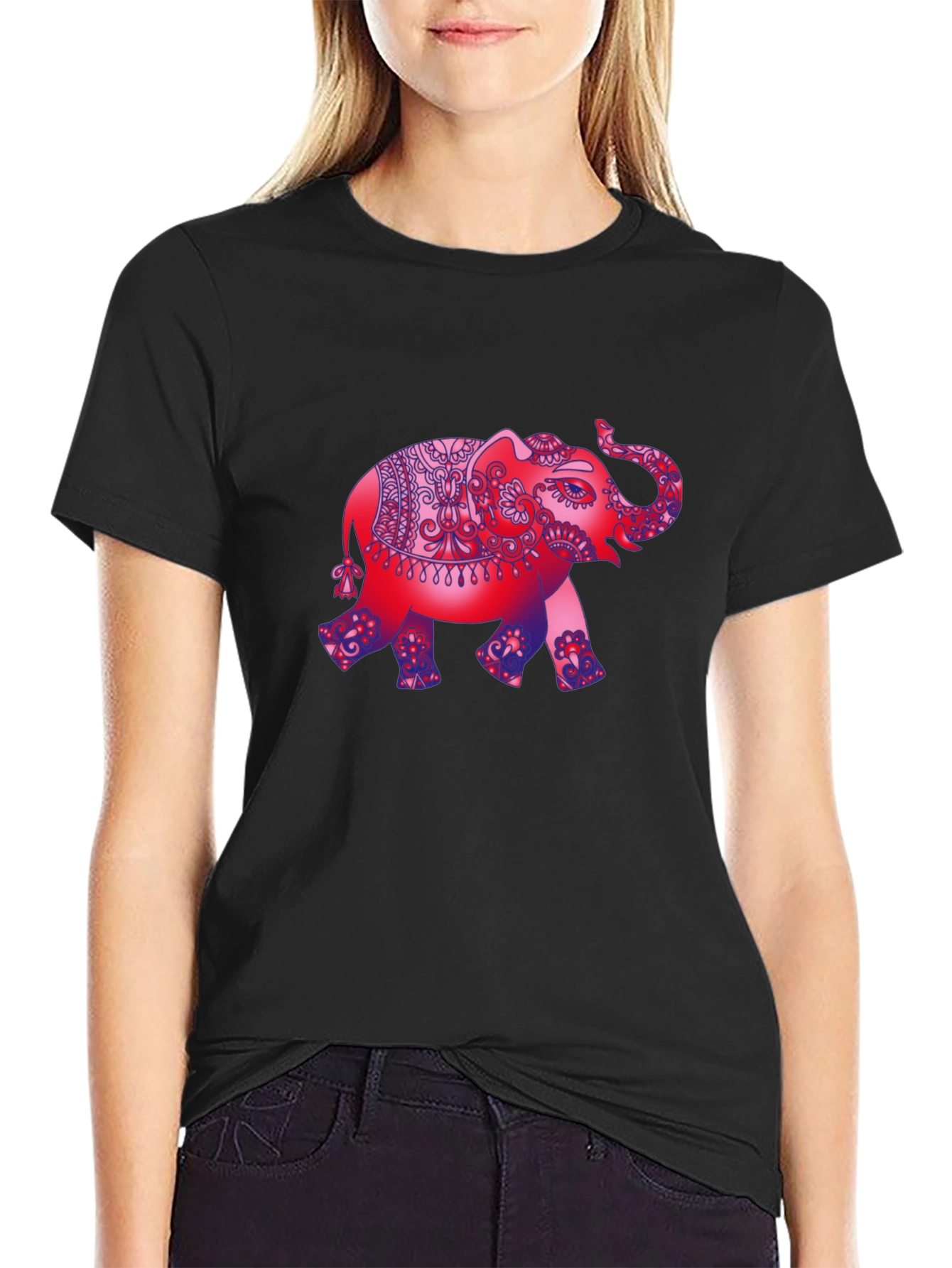 Elephant Graphic Print Black T-Shirt