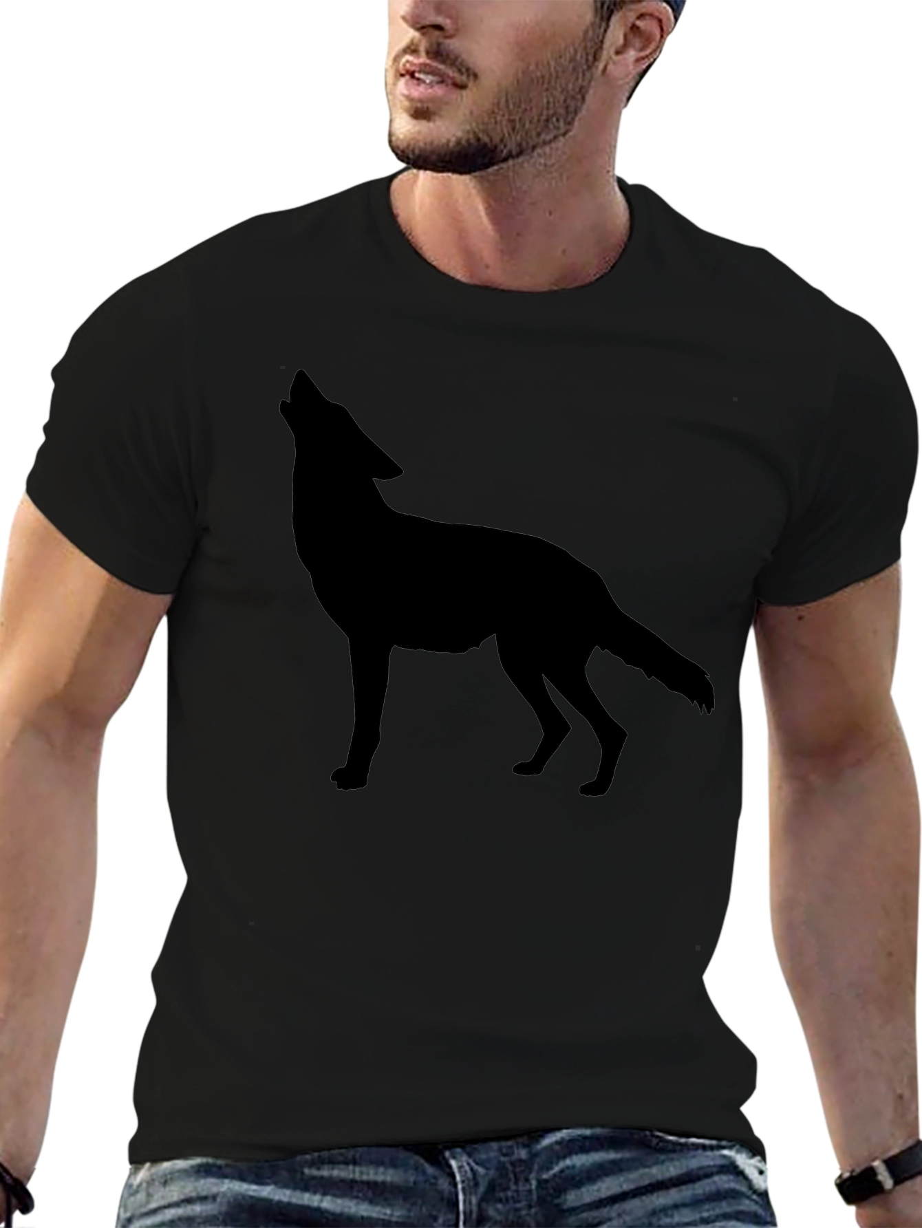 Mens Black Wolf Graphic T-Shirt