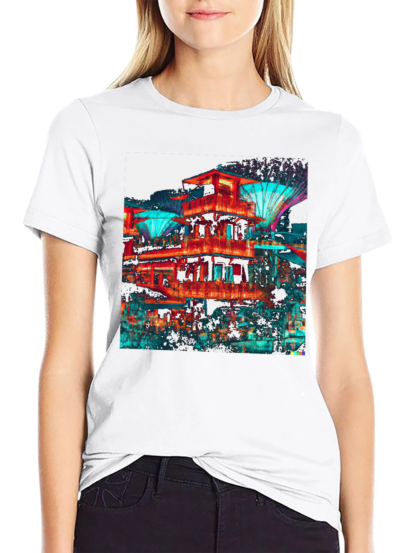 Abstract Architectural Print Black T-Shirt
