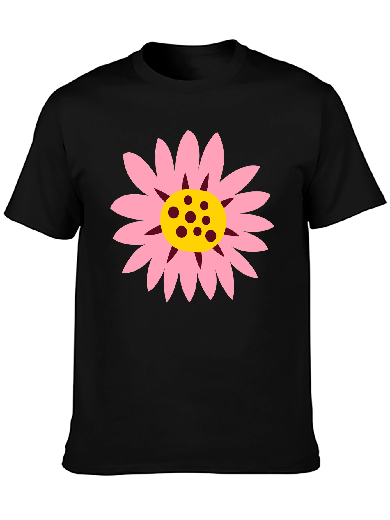 Black T-Shirt with Pink Daisy Graphic