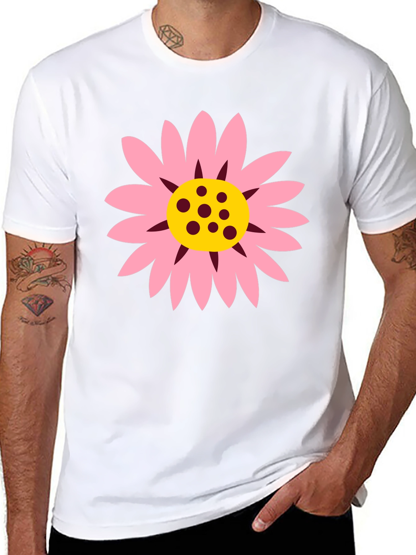 Black T-Shirt with Pink Daisy Graphic