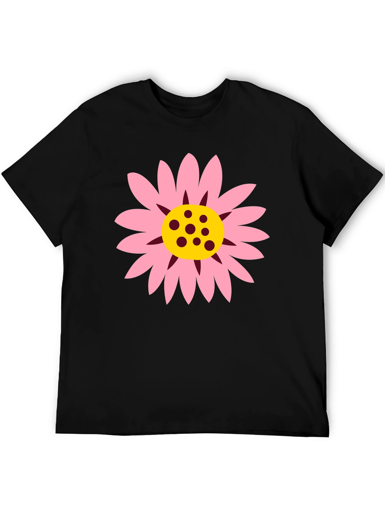 Black T-Shirt with Pink Daisy Graphic