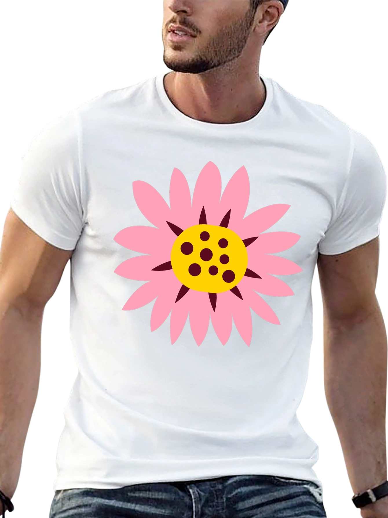Black T-Shirt with Pink Daisy Graphic