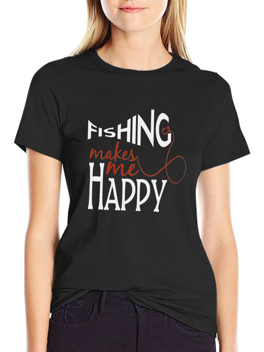 Fishing Makes Me Happy T-Shirt - Black
