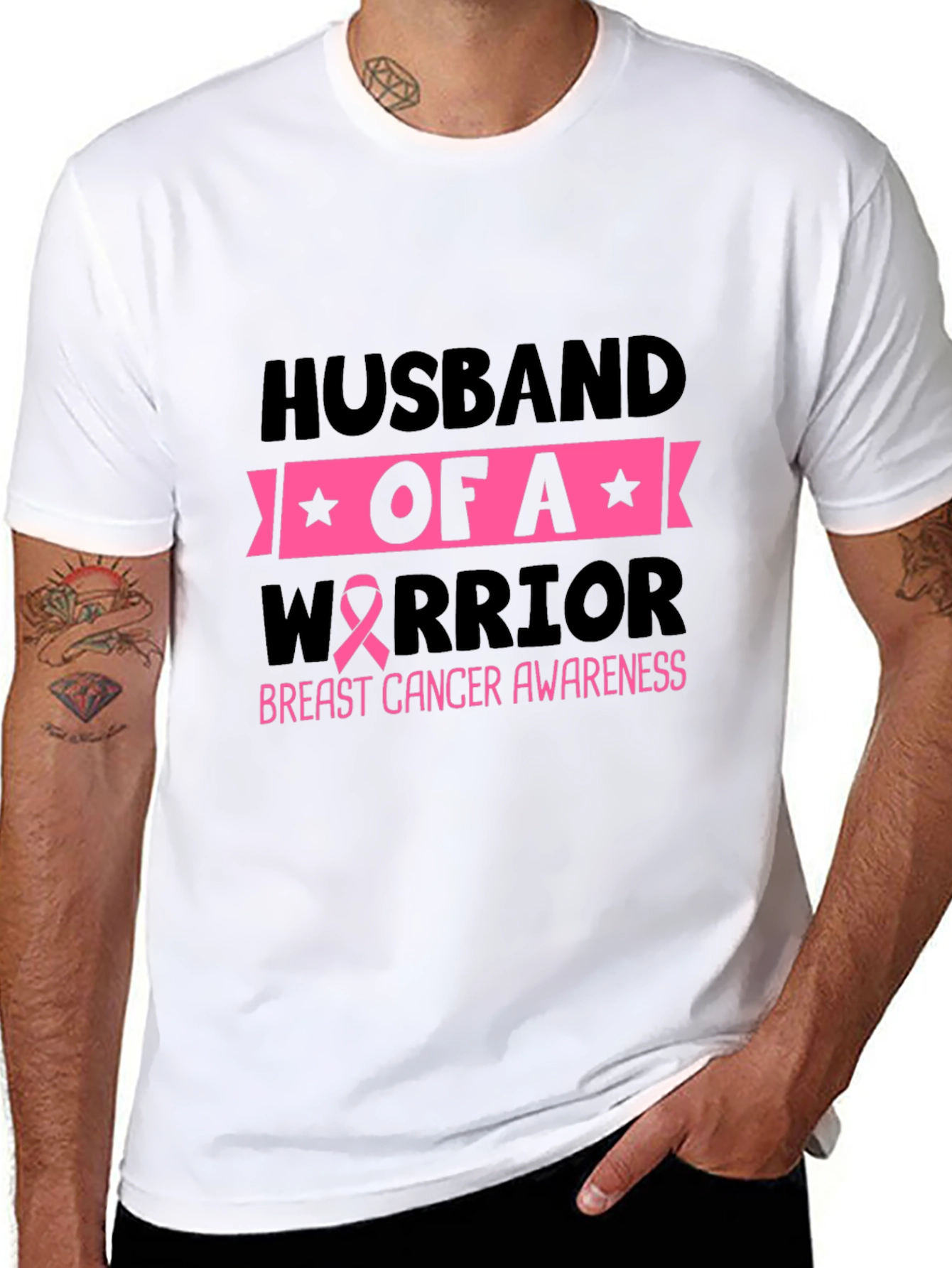 Husband of a Warrior Breast Cancer Awareness T-Shirt