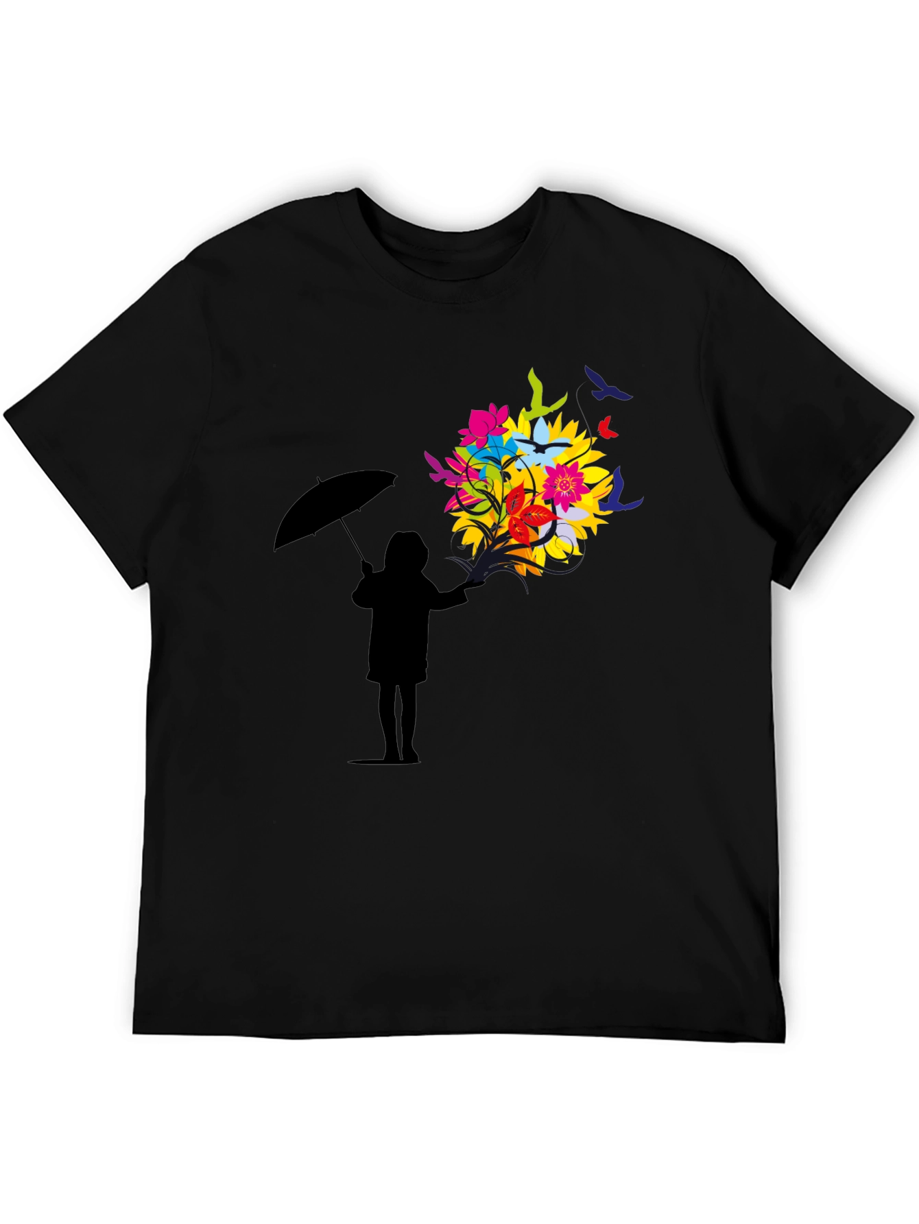 Floral Silhouette Graphic Tee - Black Unisex T-Shirt
