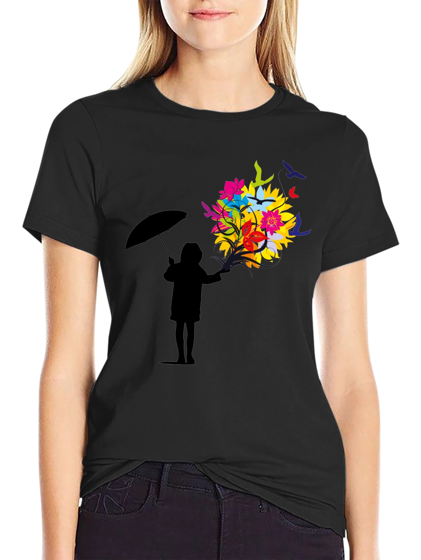 Floral Silhouette Graphic Tee - Black Unisex T-Shirt