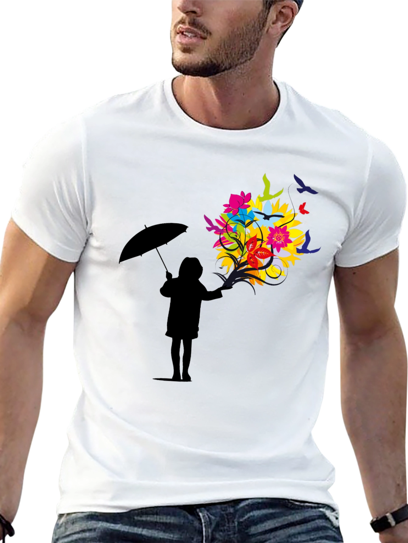 Floral Silhouette Graphic Tee - Black Unisex T-Shirt