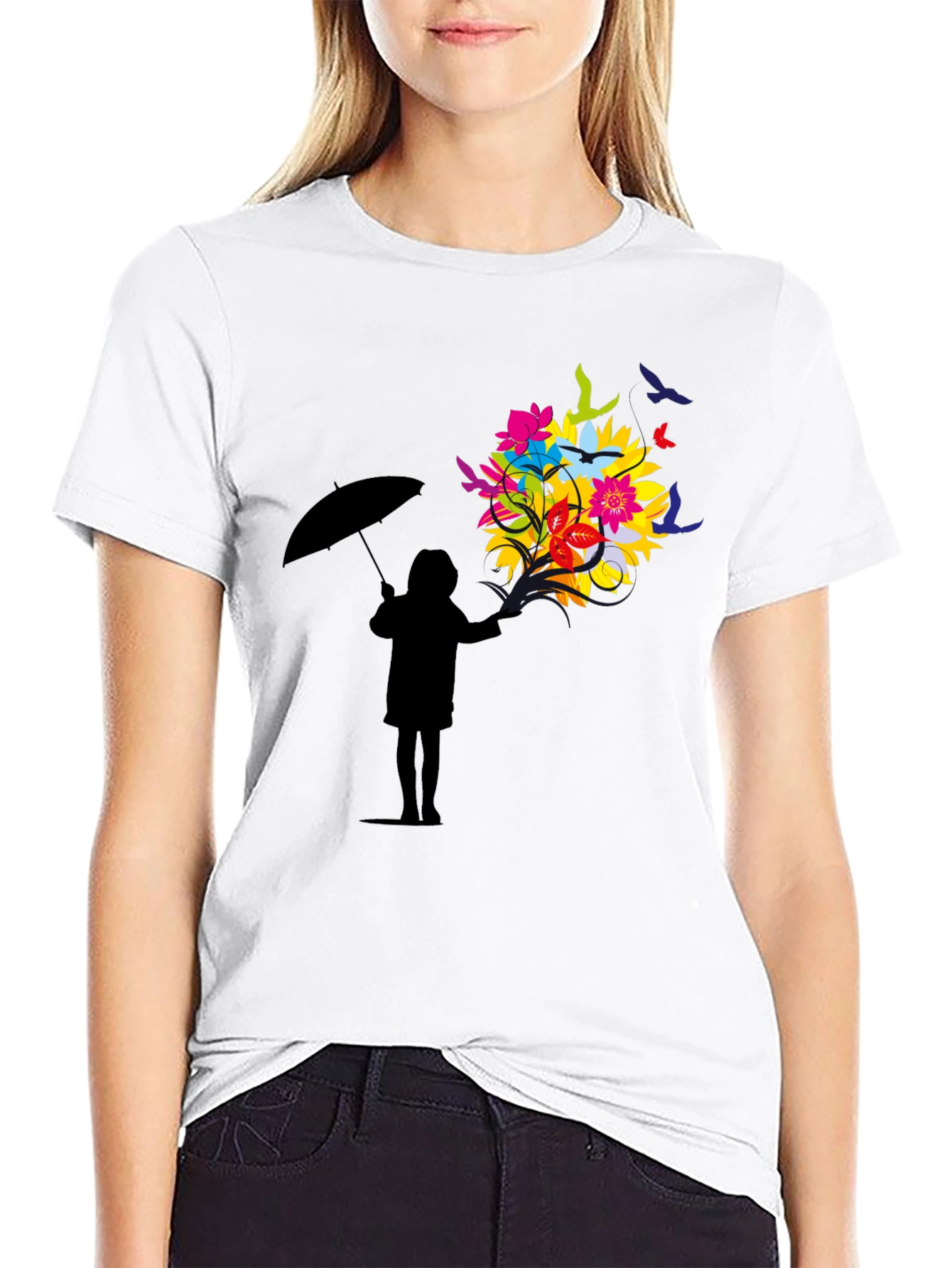 Floral Silhouette Graphic Tee - Black Unisex T-Shirt
