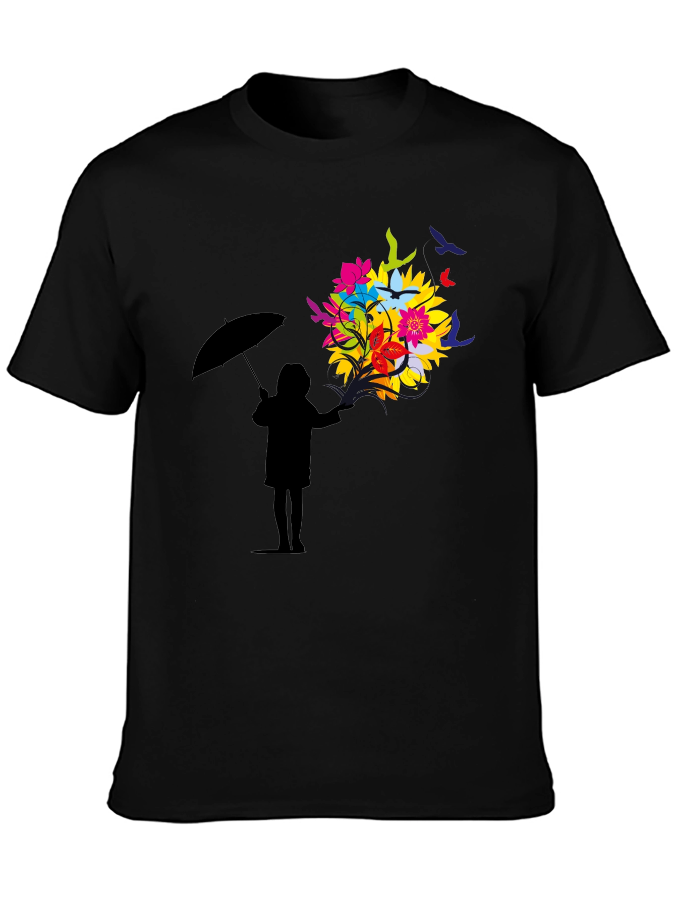 Floral Silhouette Graphic Tee - Black Unisex T-Shirt