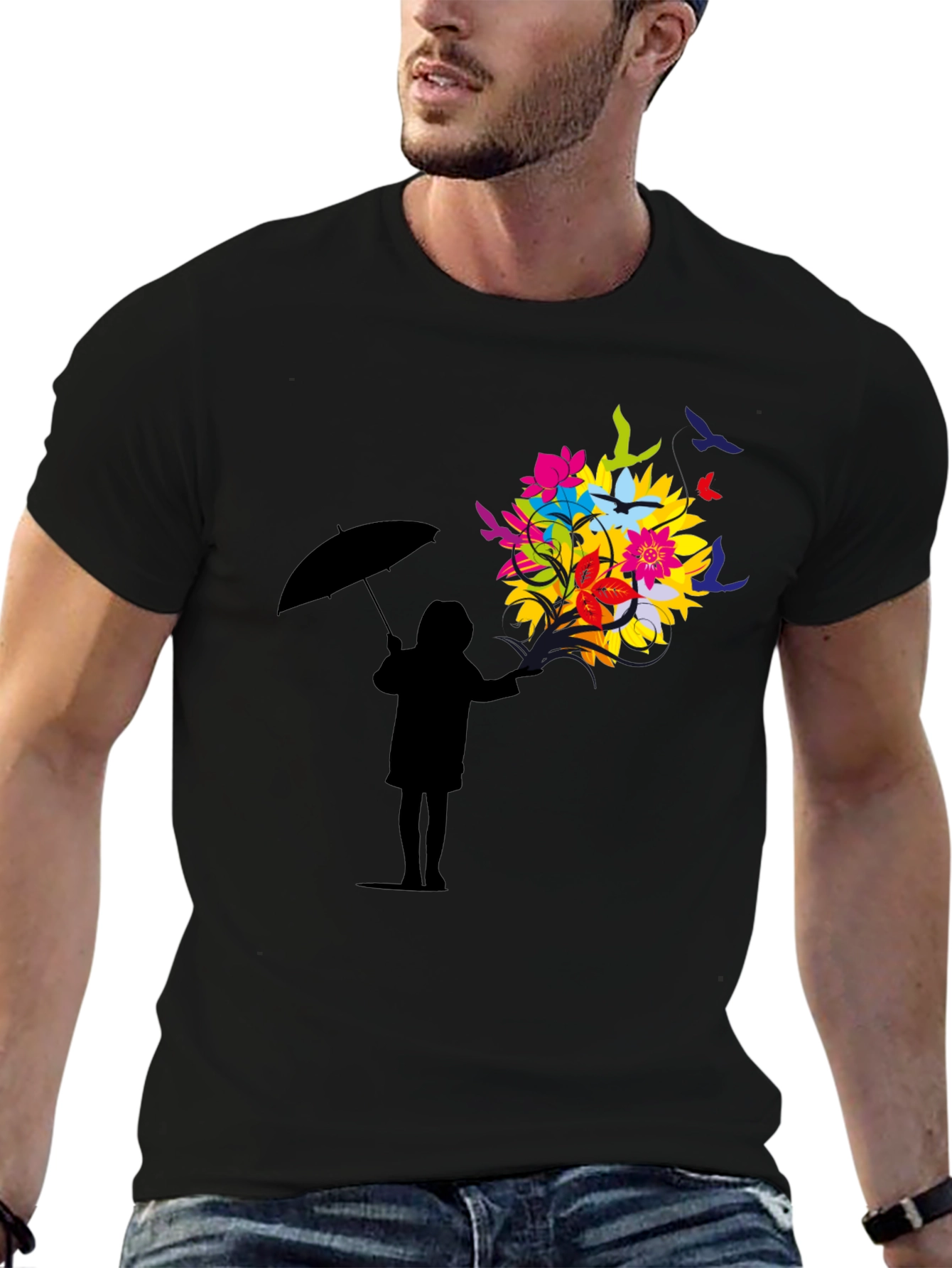 Floral Silhouette Graphic Tee - Black Unisex T-Shirt