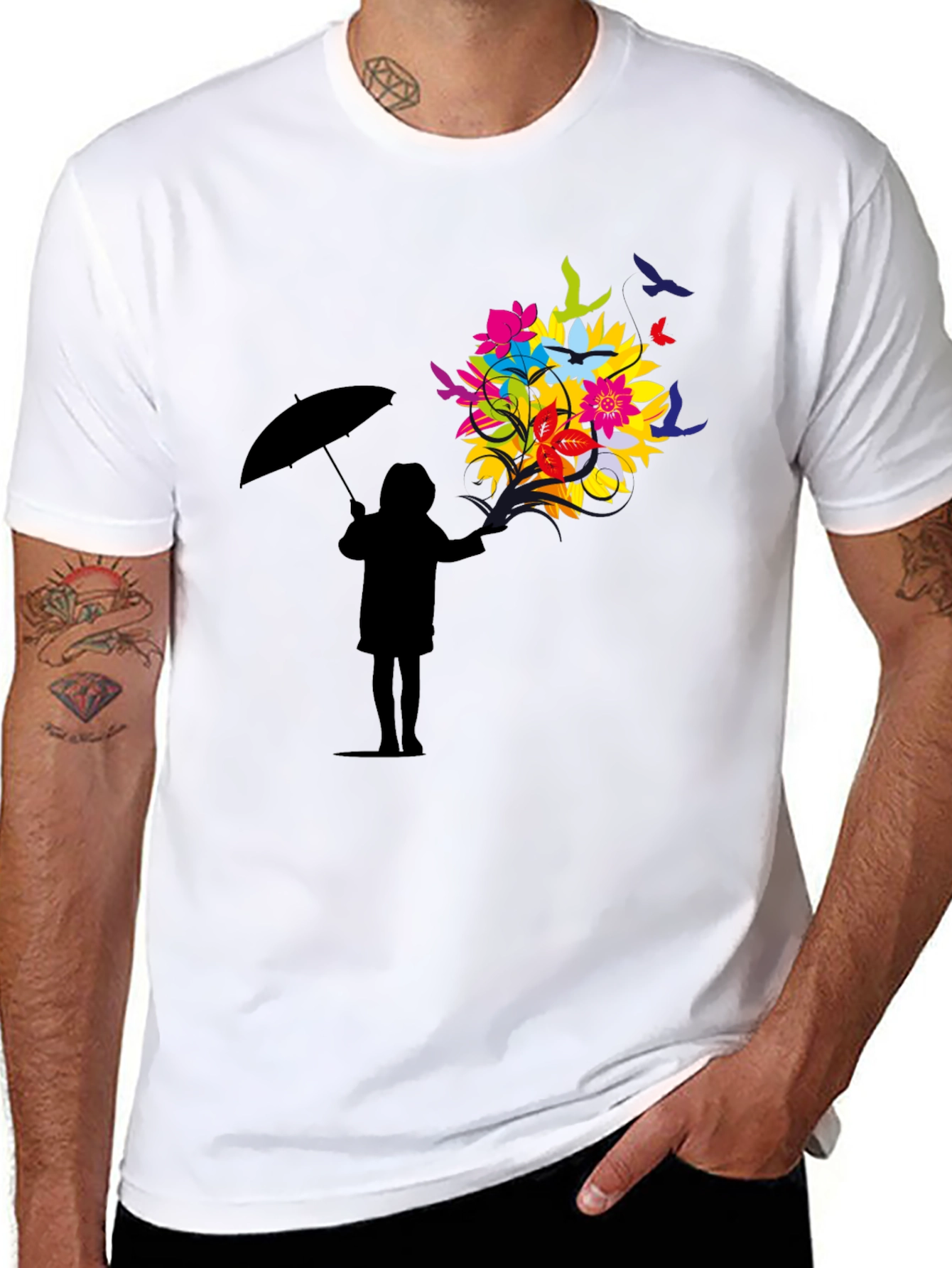 Floral Silhouette Graphic Tee - Black Unisex T-Shirt
