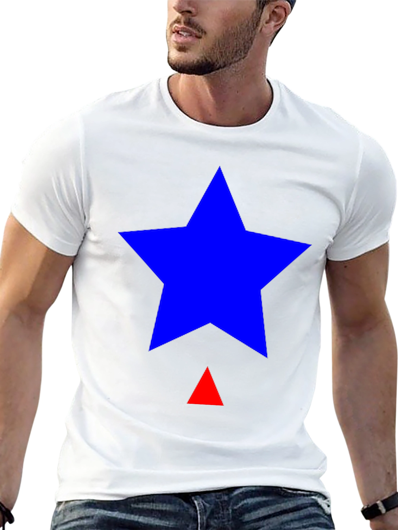 Blue Star & Red Triangle Graphic Black T-Shirt