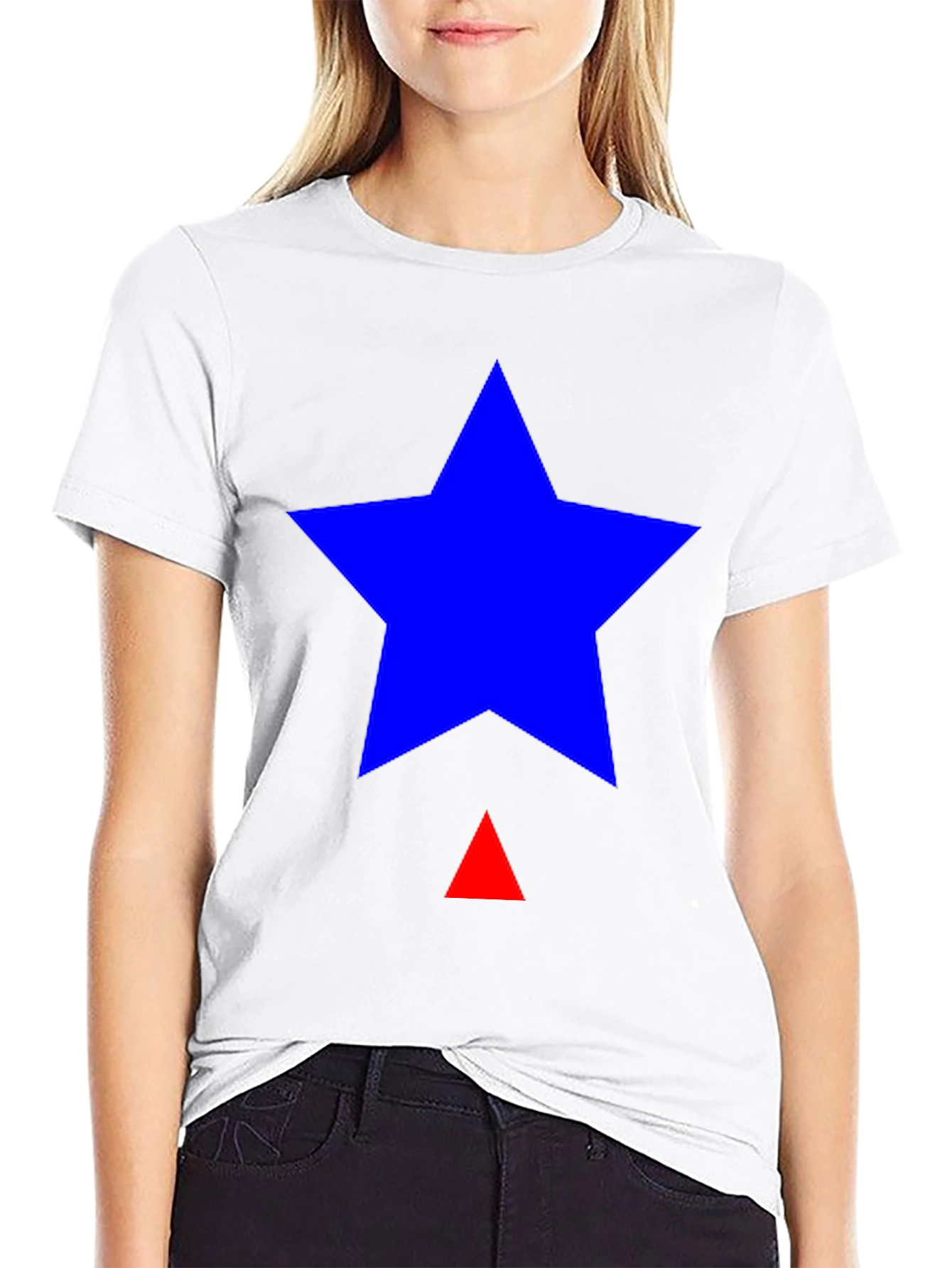 Blue Star & Red Triangle Graphic Black T-Shirt