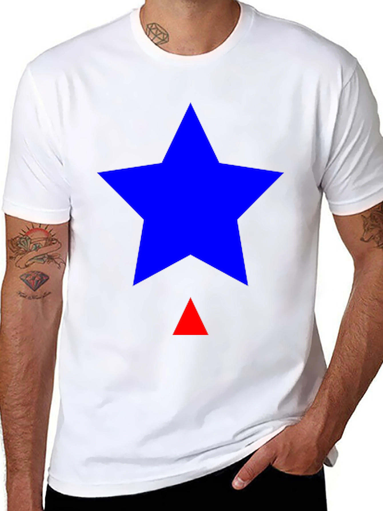 Blue Star & Red Triangle Graphic Black T-Shirt