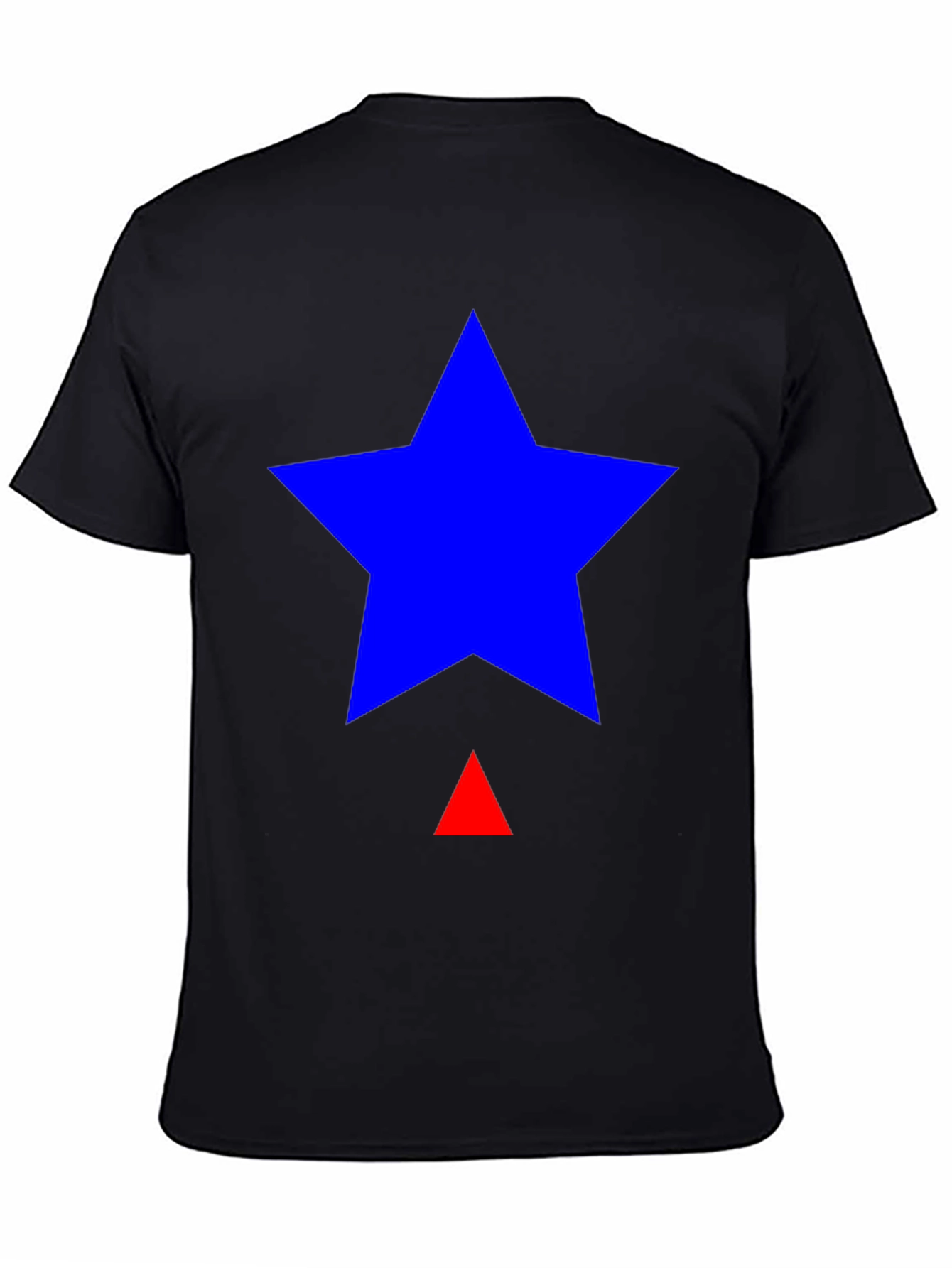 Blue Star & Red Triangle Graphic Black T-Shirt