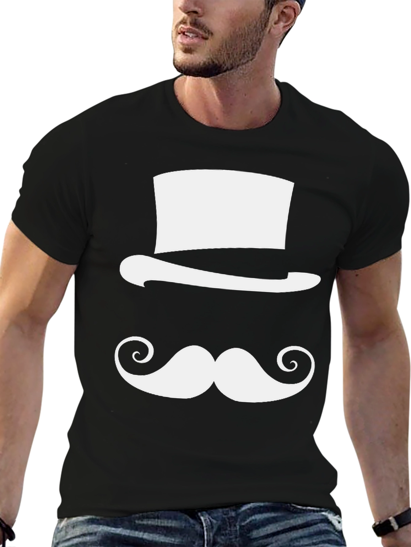 Top Hat & Mustache Graphic Tee - Black