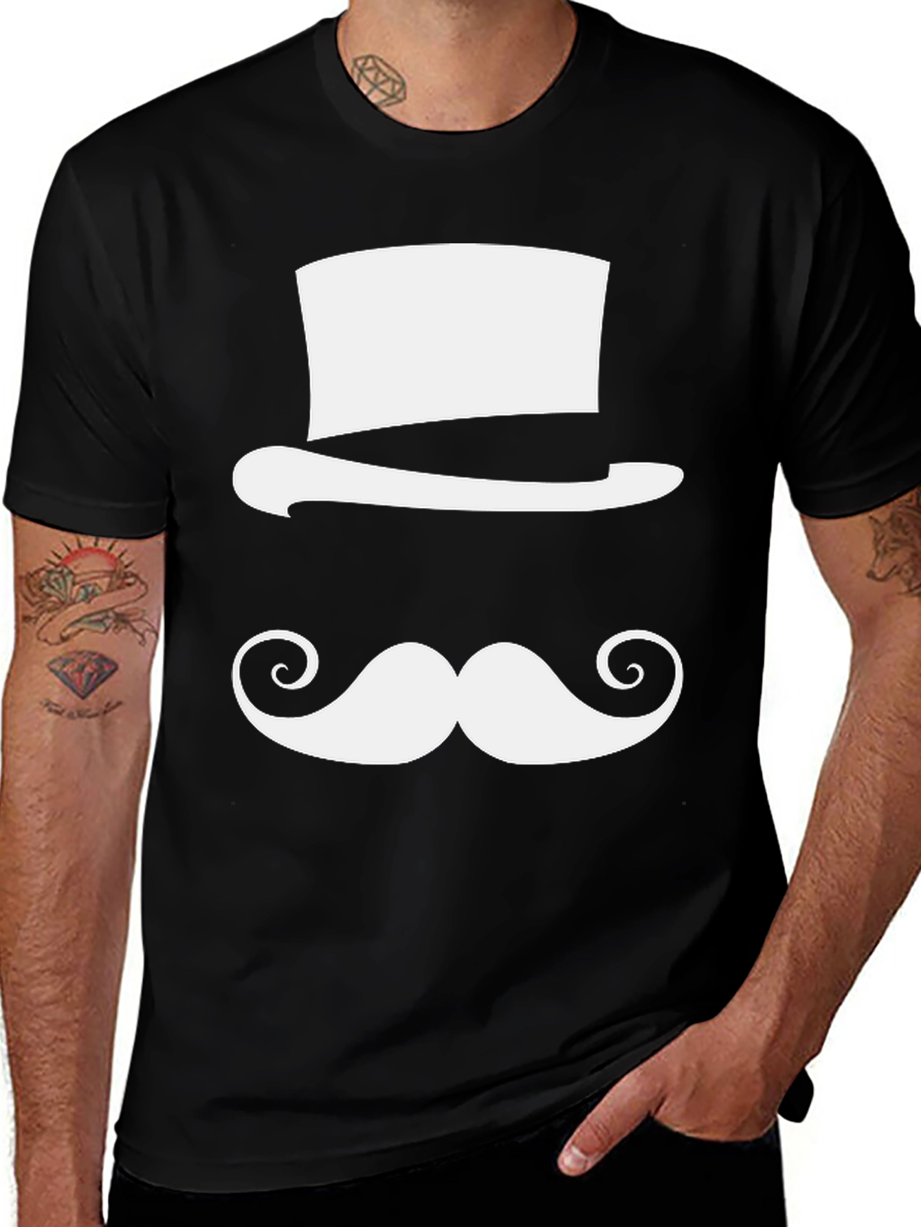 Top Hat & Mustache Graphic Tee - Black
