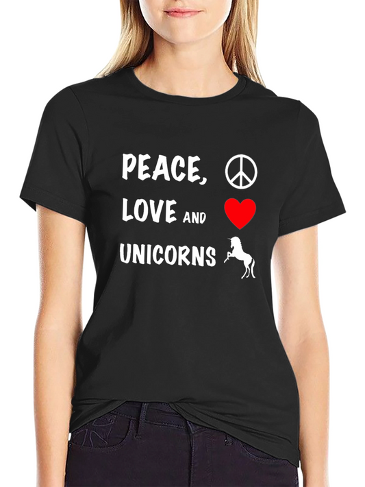 Peace Love & Unicorns Graphic T-Shirt - Black