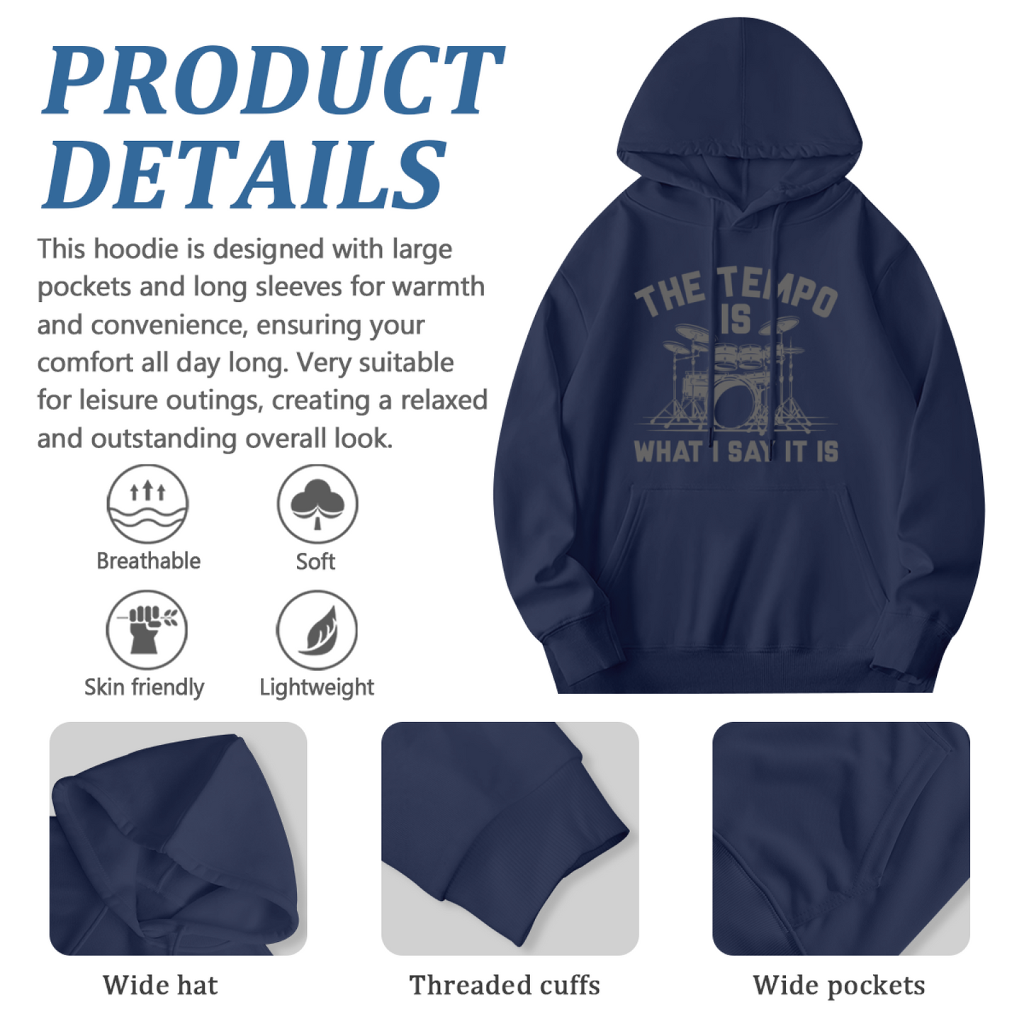Drummer The Tempo Quote Men¡¯s Hoodie, Plush Comfort Fit