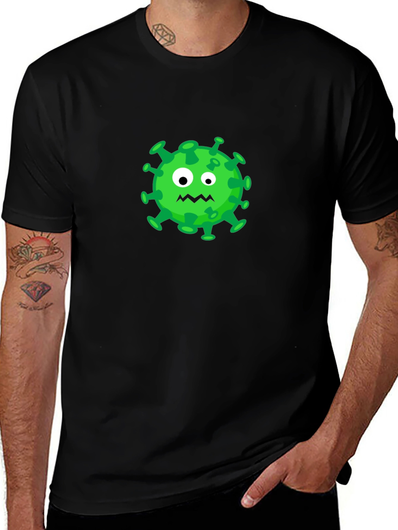 Cartoon Virus Graphic Tee - Black