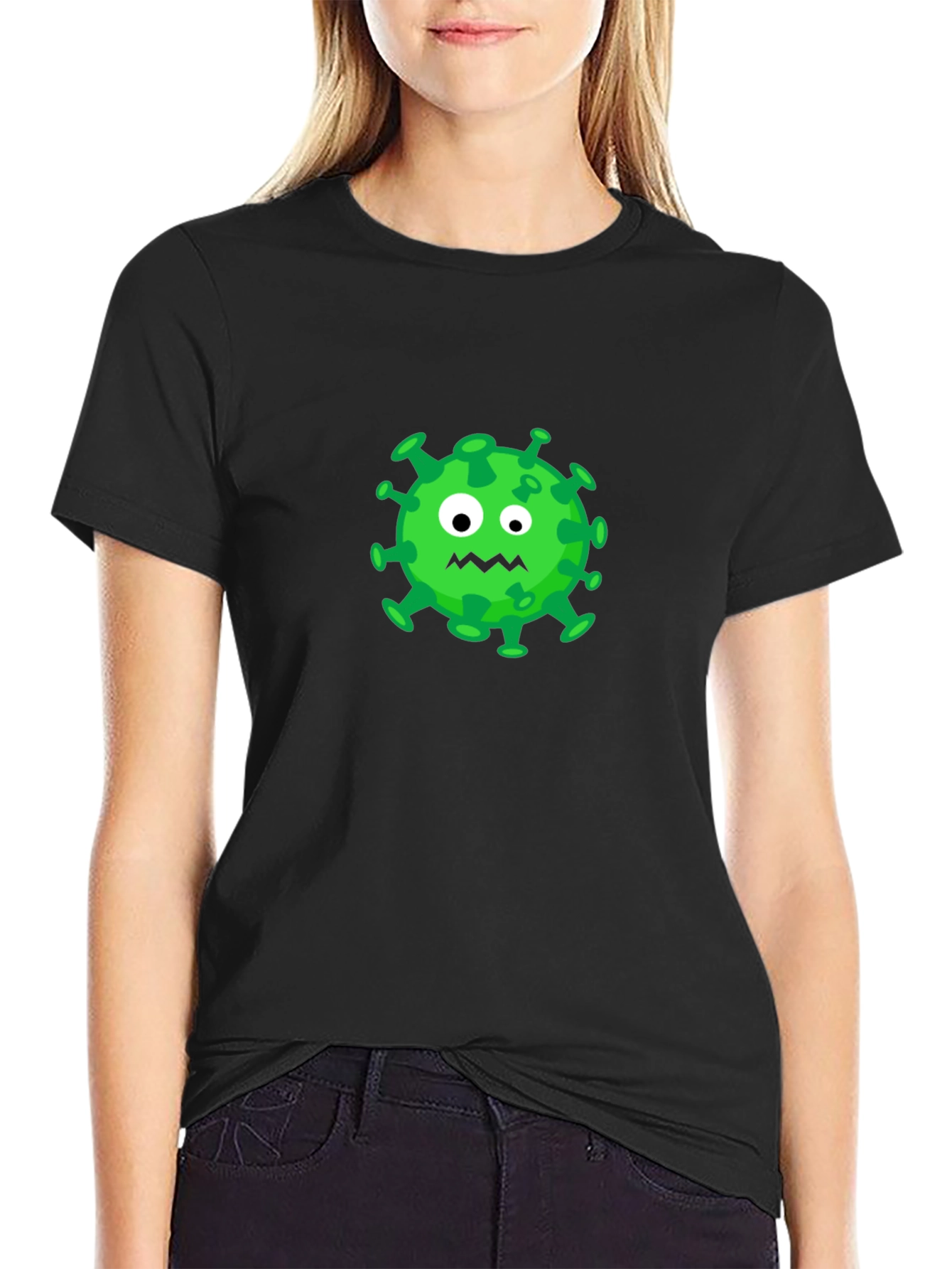 Cartoon Virus Graphic Tee - Black