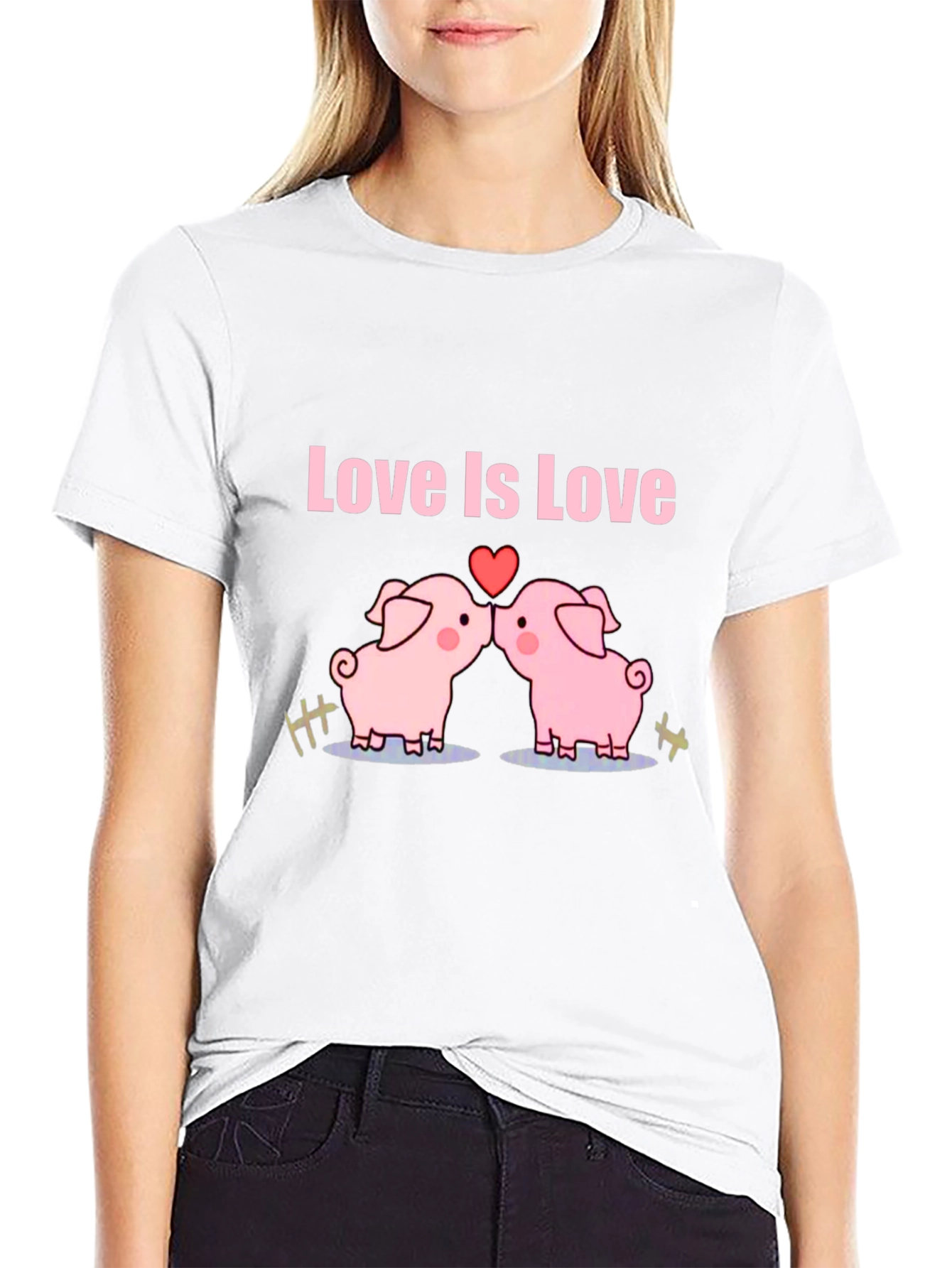 Love Is Love Pig T-Shirt - Black Cotton Tee
