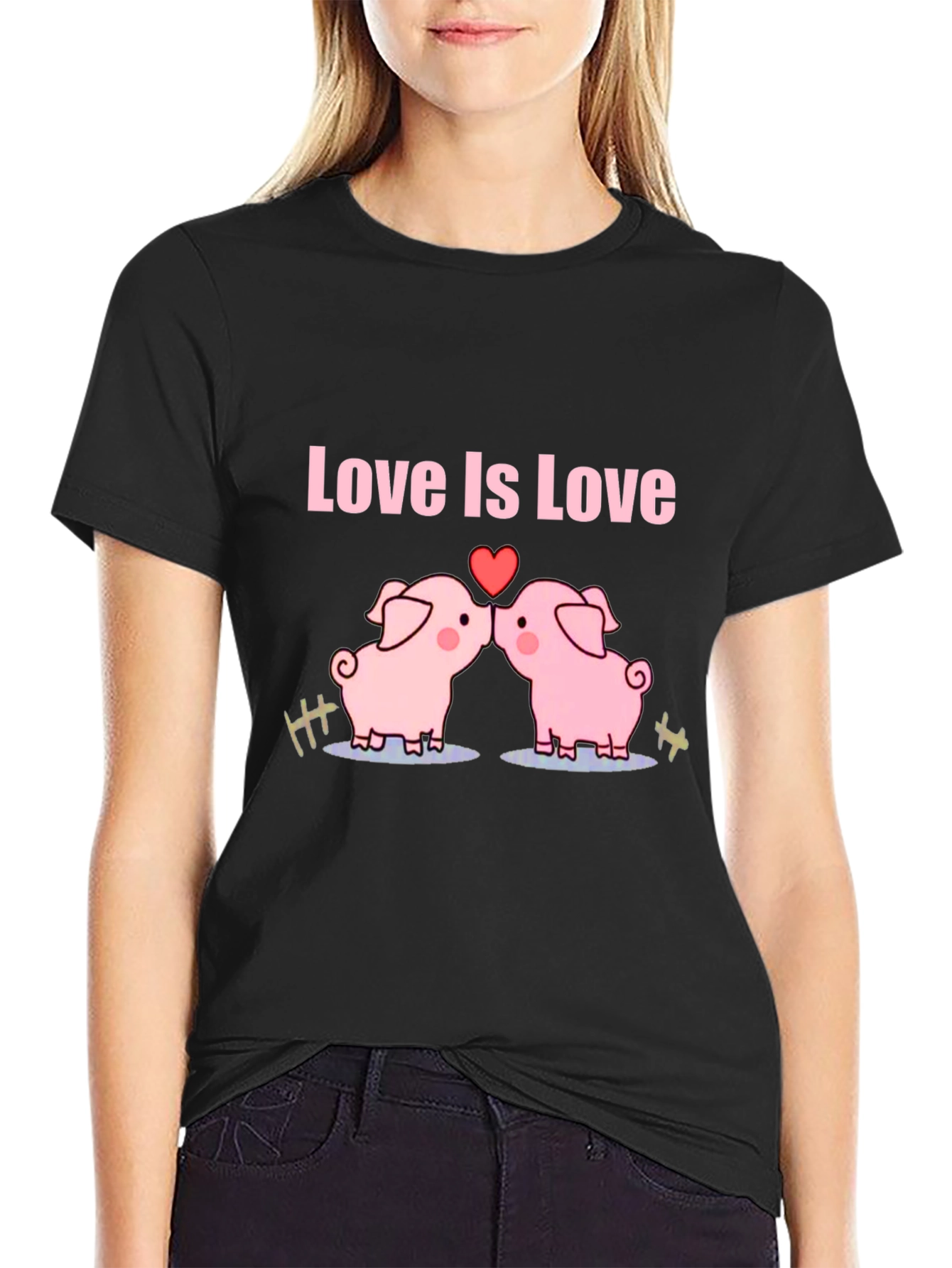 Love Is Love Pig T-Shirt - Black Cotton Tee