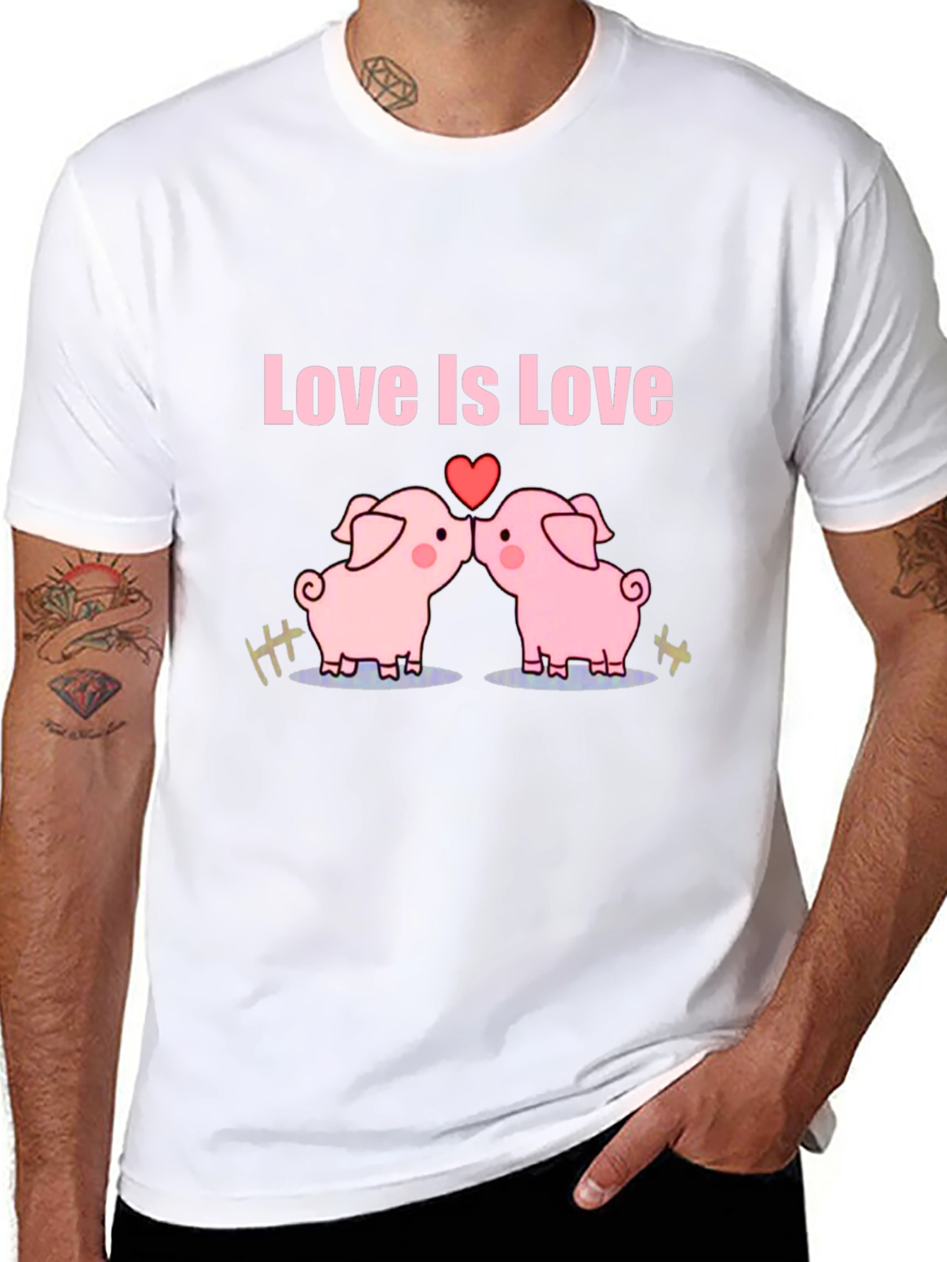 Love Is Love Pig T-Shirt - Black Cotton Tee