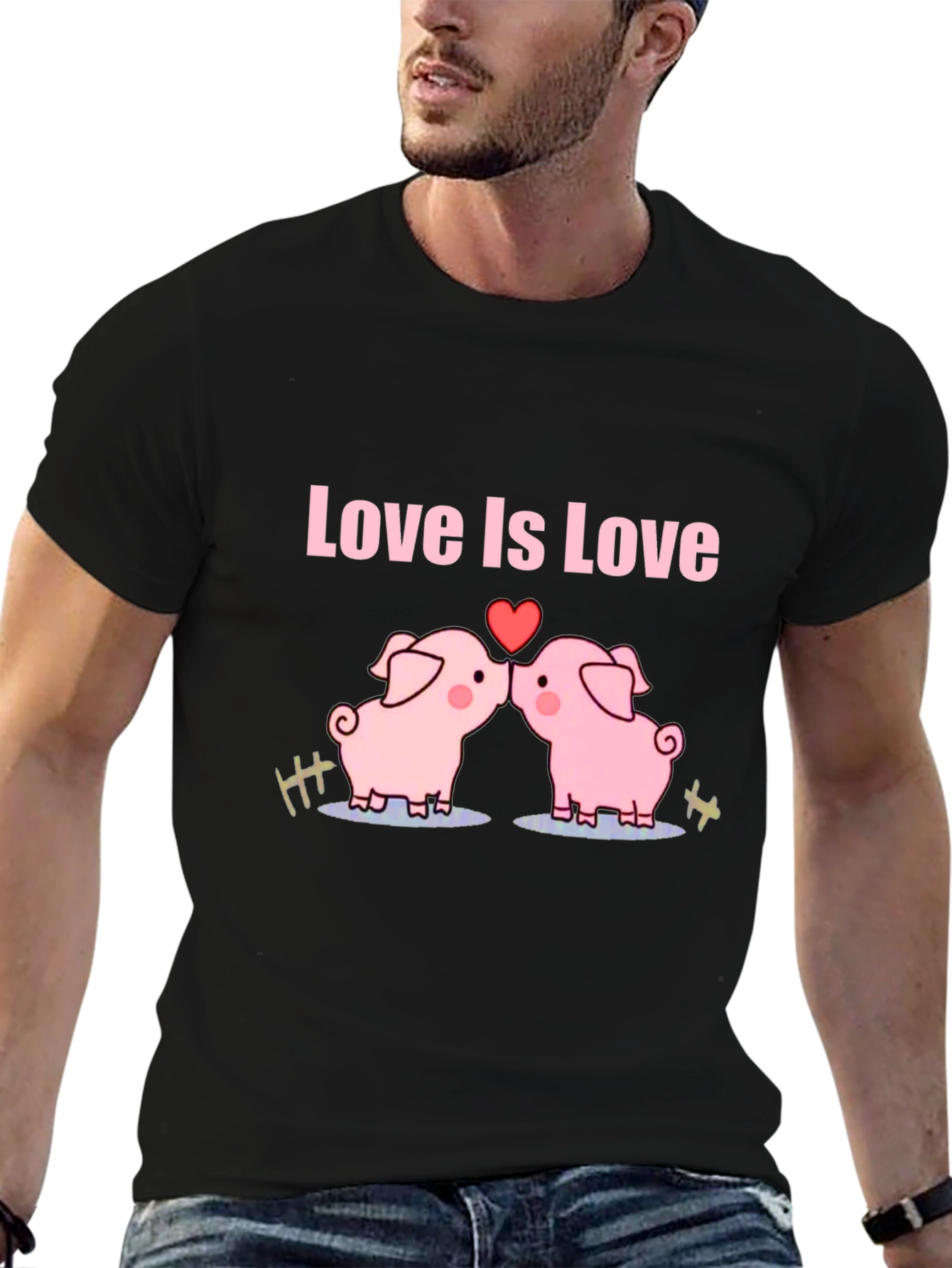 Love Is Love Pig T-Shirt - Black Cotton Tee