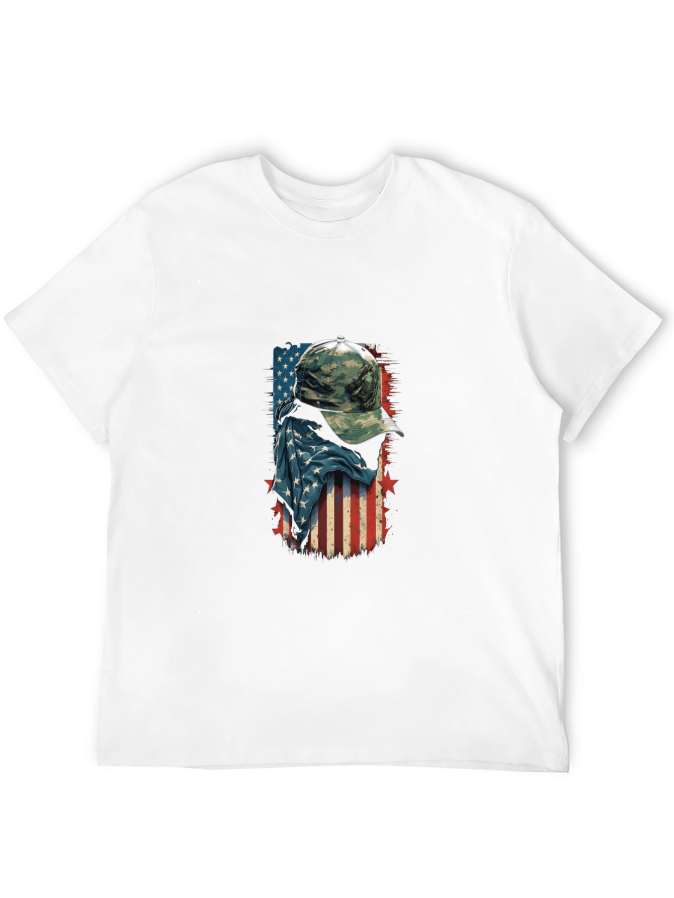 American Flag Camo Hat Graphic T-Shirt