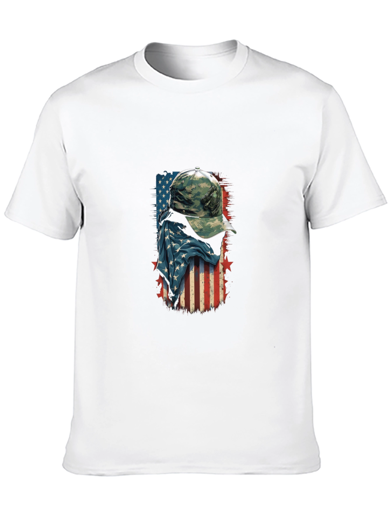 American Flag Camo Hat Graphic T-Shirt