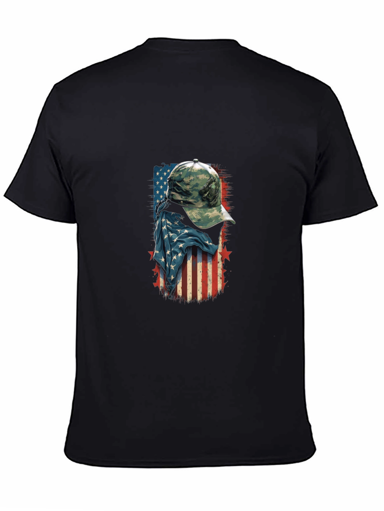 American Flag Camo Hat Graphic T-Shirt
