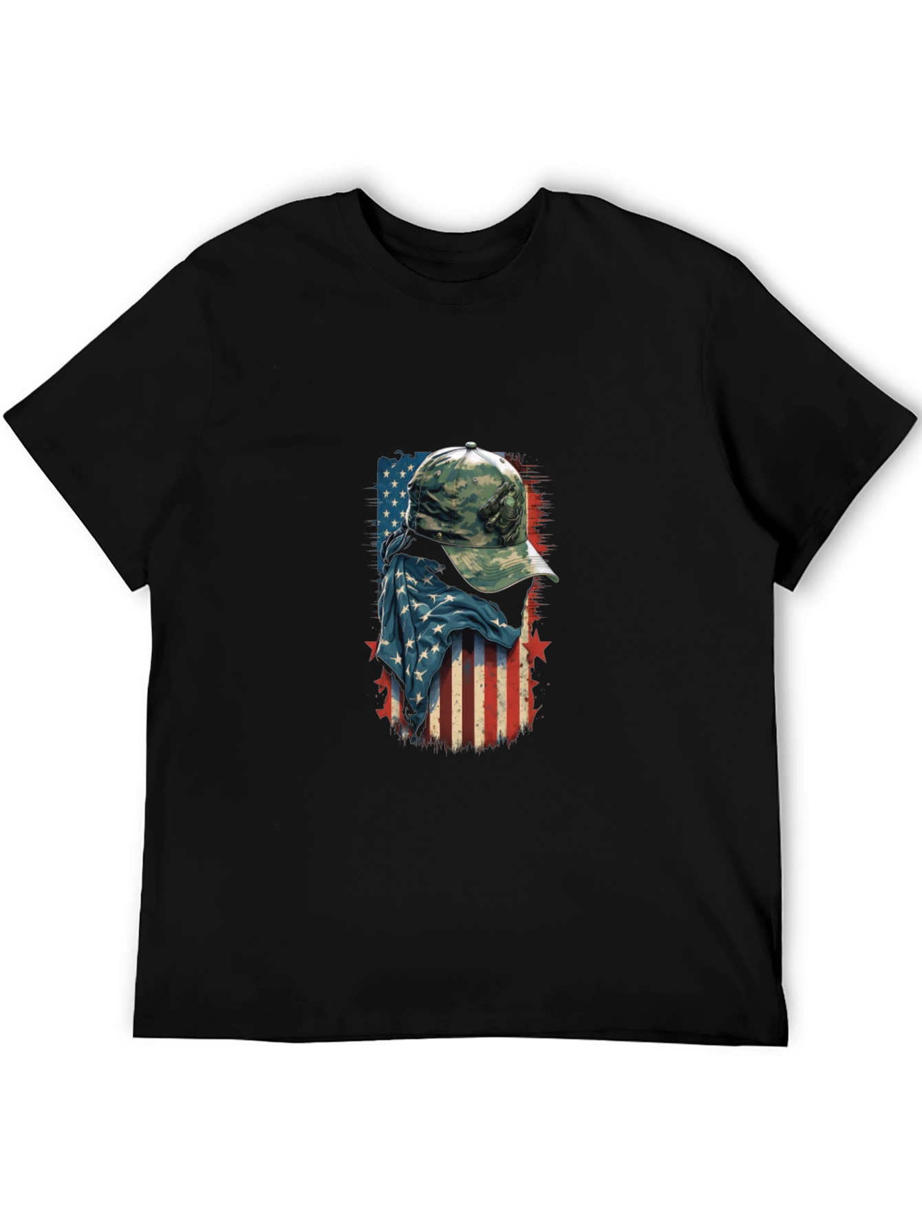 American Flag Camo Hat Graphic T-Shirt