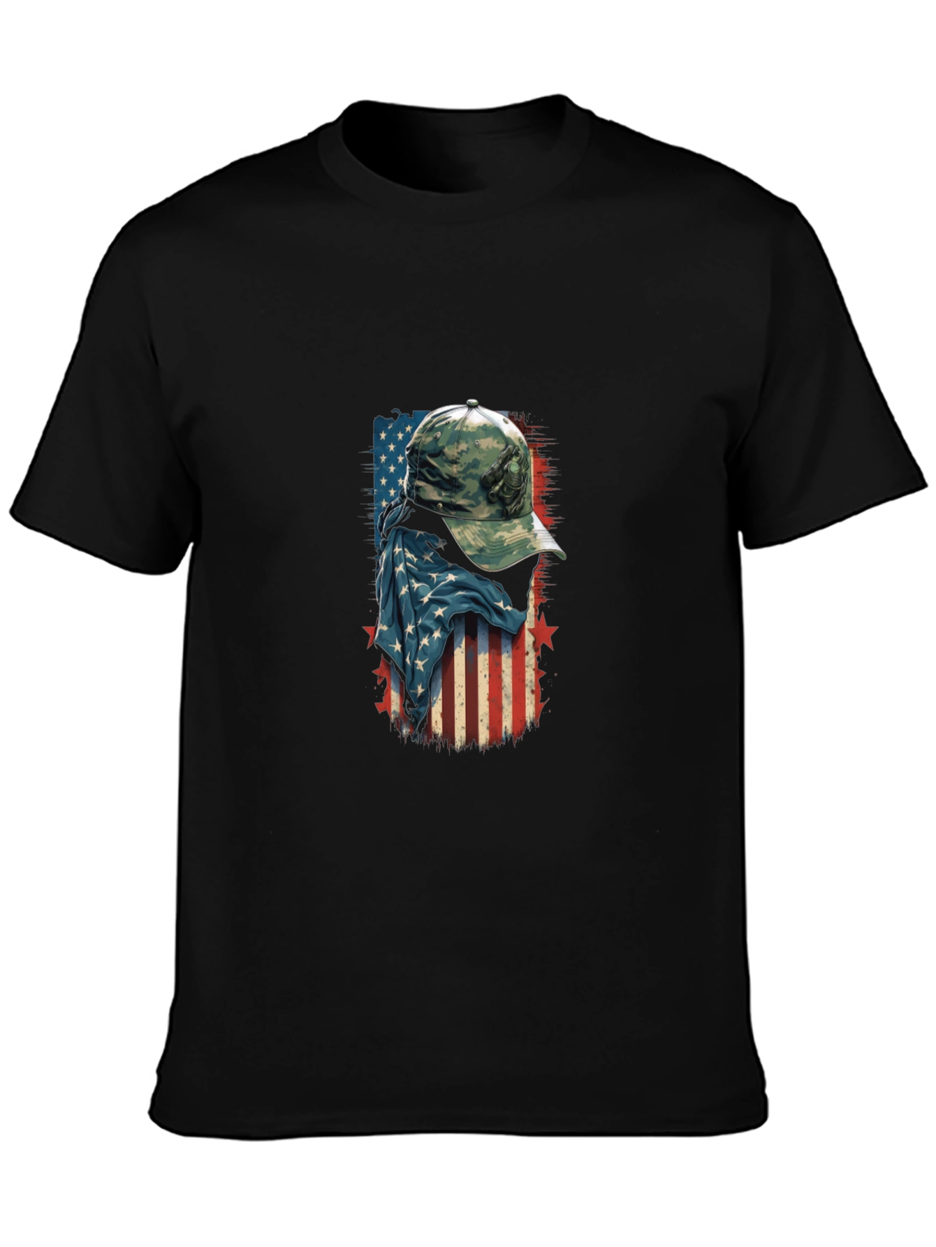 American Flag Camo Hat Graphic T-Shirt